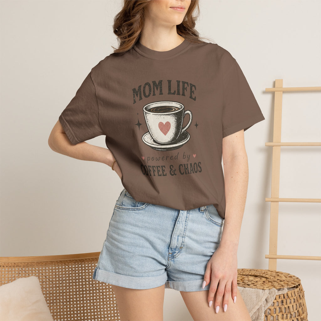 Mom Life powered by Coffee & Chaos T-shirt | Mom Coffee Shirt