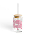 Dilly Dally pink retro bubble text Sipper Glass | 16oz clear tumbler with straw