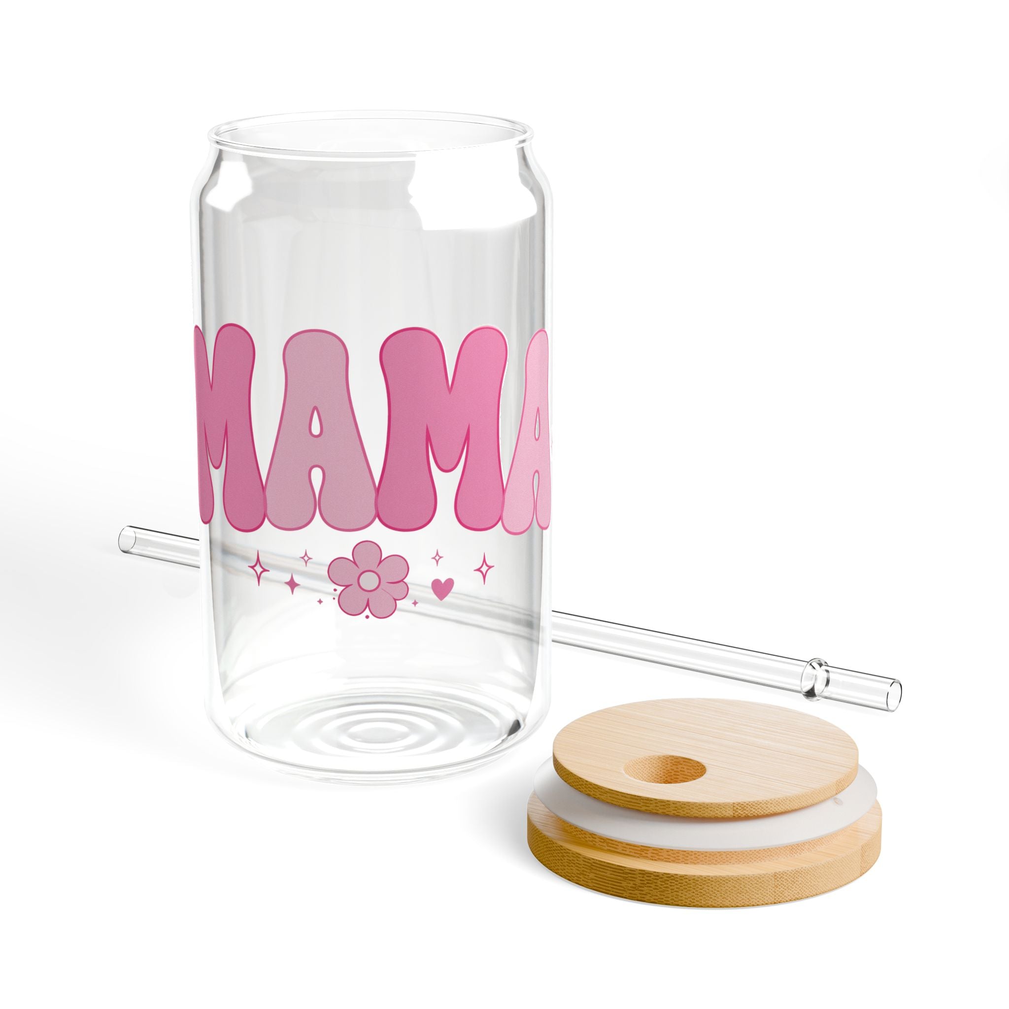 Mama bubble letters Sipper Glass | 16oz pink floral design