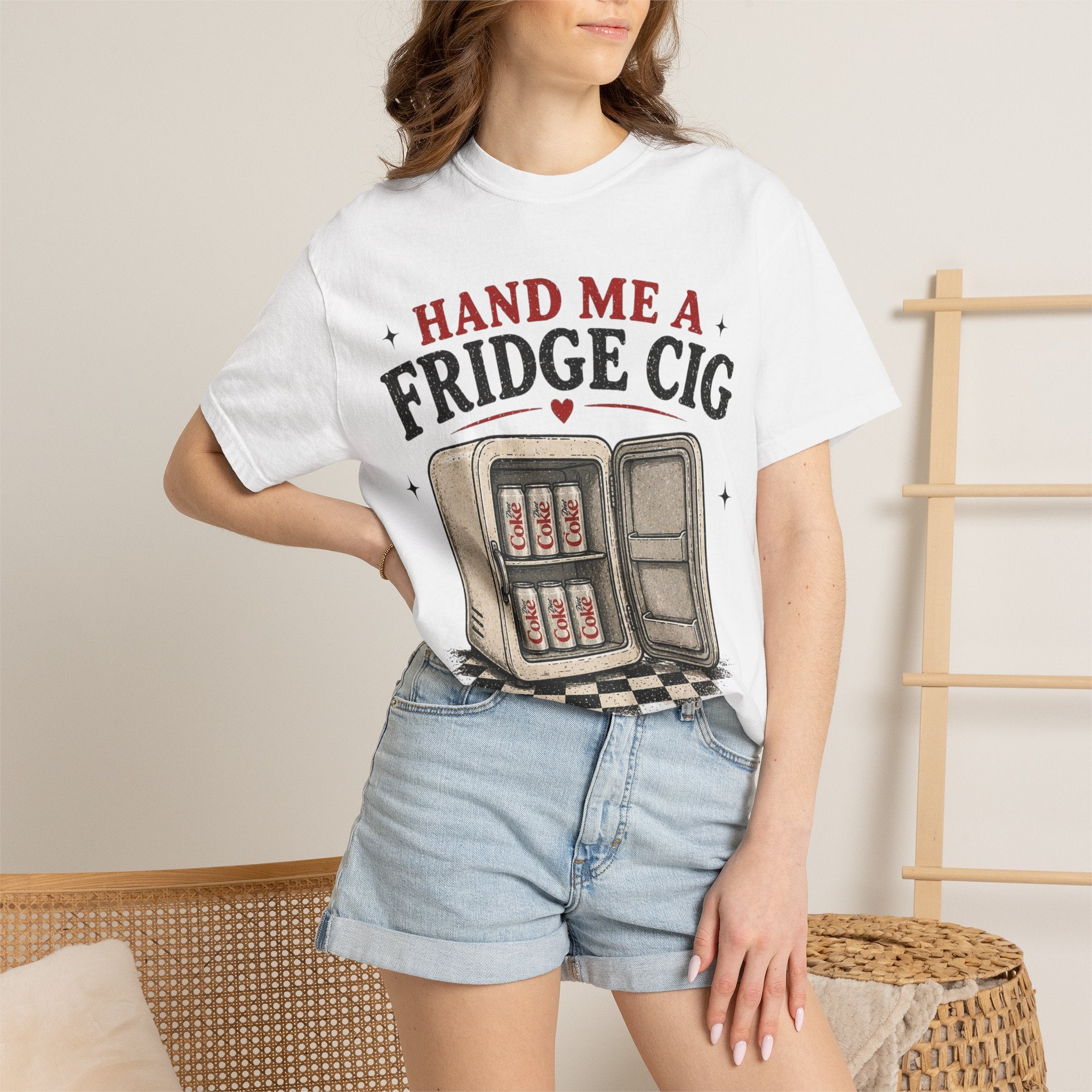 Hand Me a Fridge Cig T-shirt | Retro Mini Fridge Illustration, Vintage Humor