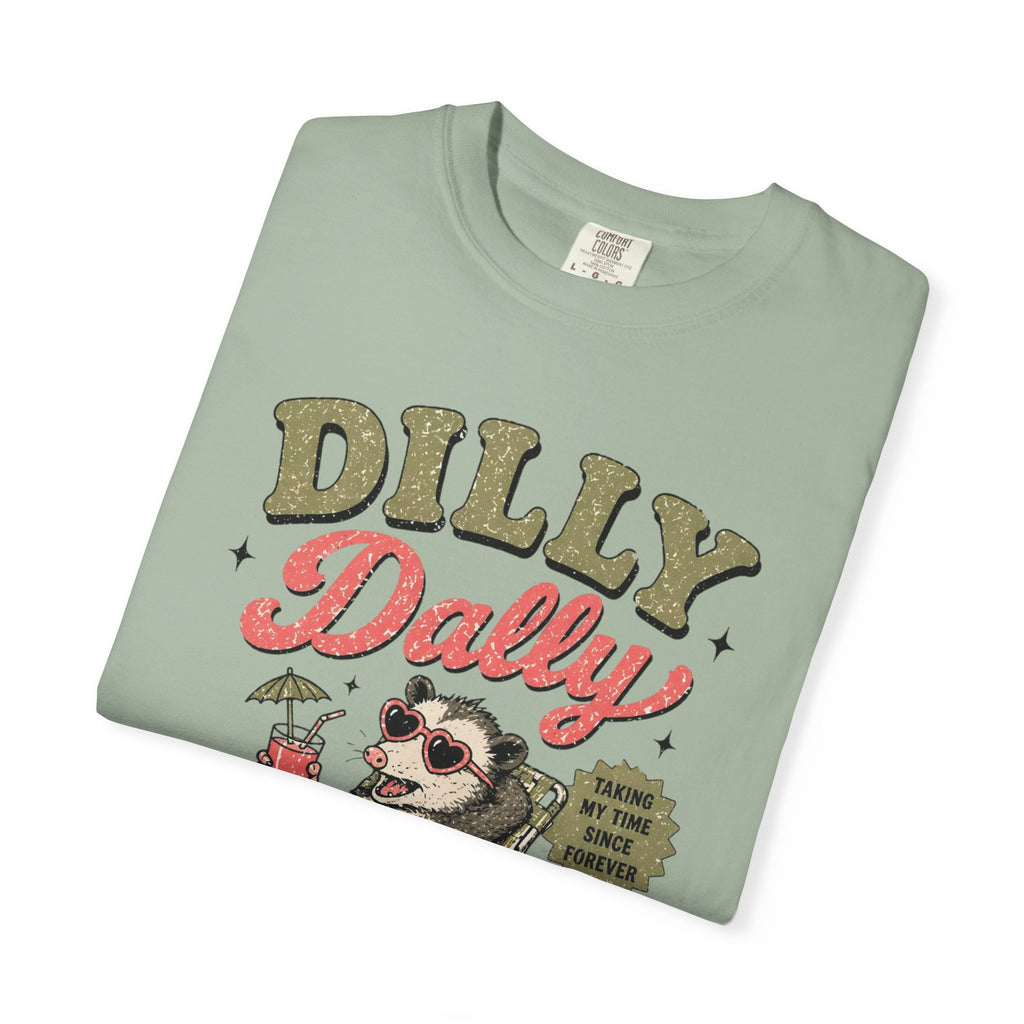 Dilly Dally Sloth Relaxing with Drink T-shirt | Retro Chill Vibes
