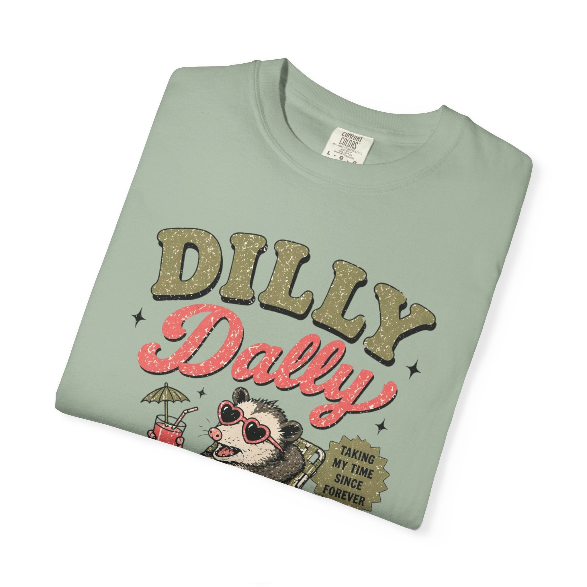 Dilly Dally Sloth Relaxing with Drink T-shirt | Retro Chill Vibes