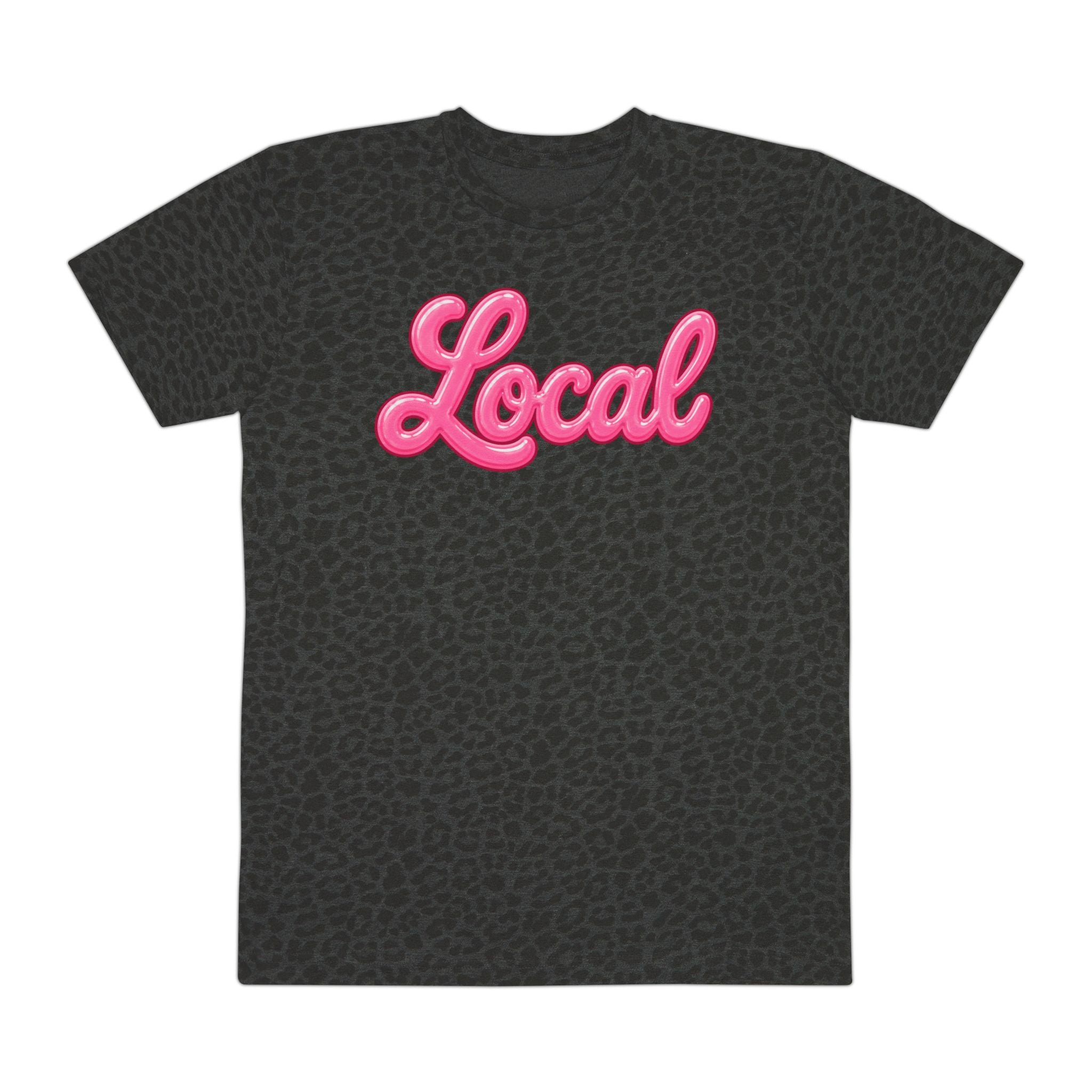 Local script pink neon T-Shirt | leopard print background