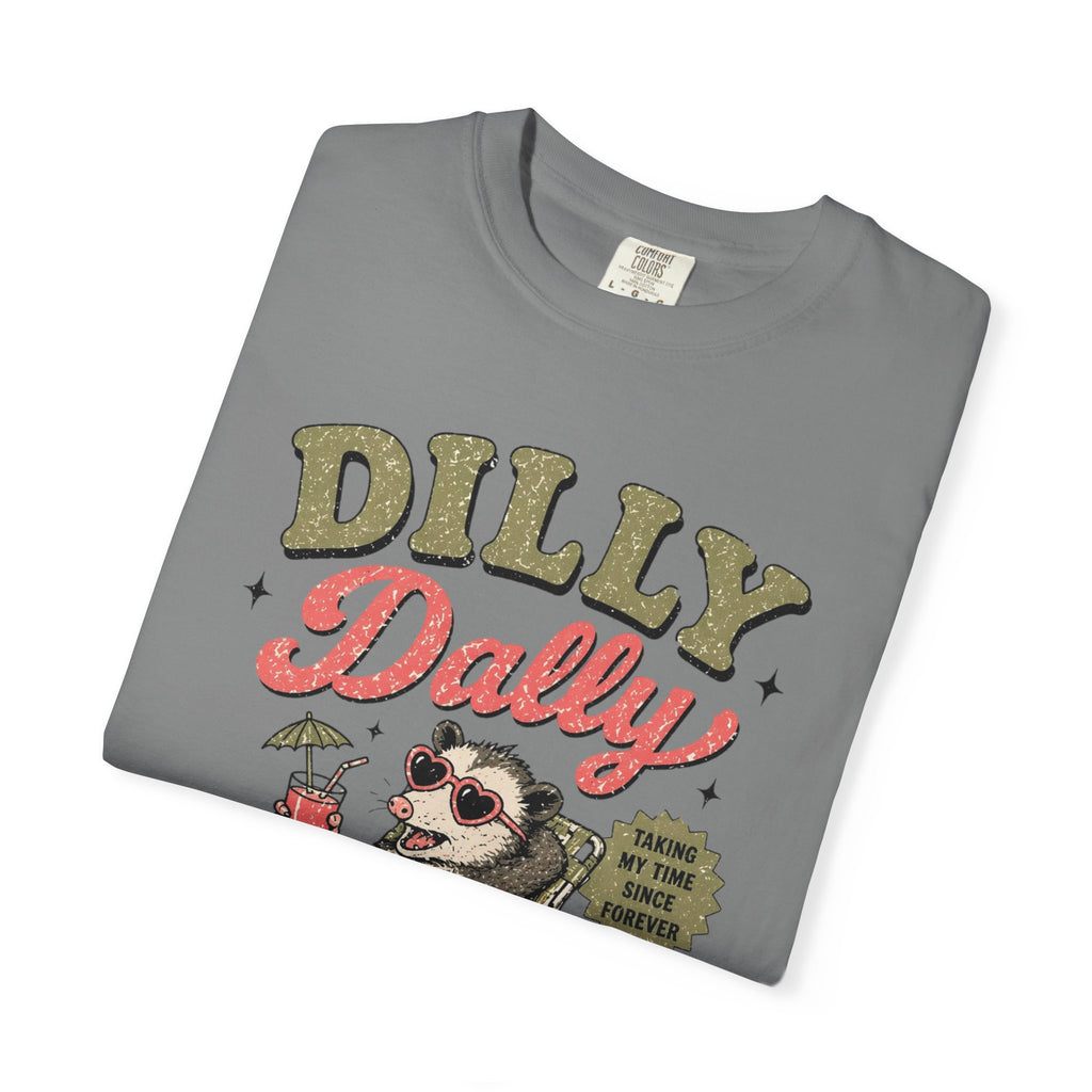 Dilly Dally Sloth Relaxing with Drink T-shirt | Retro Chill Vibes