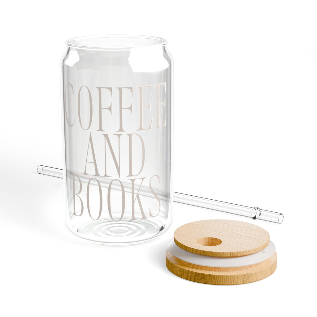 Coffee and Books Sipper Glass | 16oz Clear Tumbler with Bamboo Lid