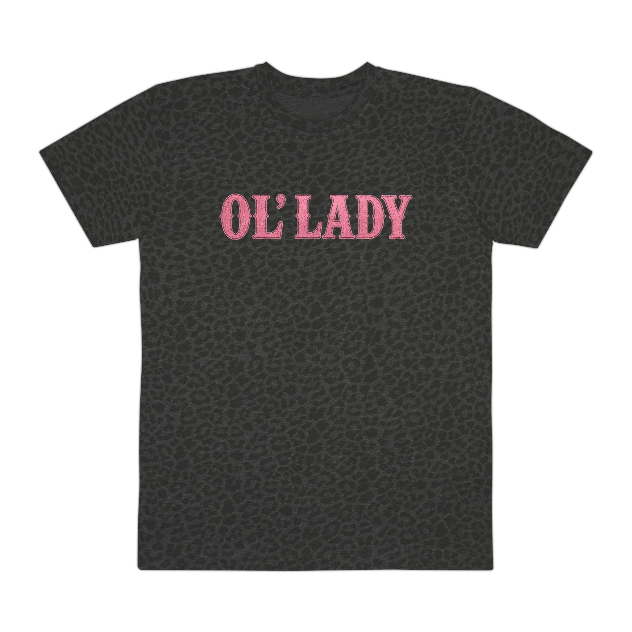 Ol' Lady leopard print text T-Shirt | pink typography, vintage western style