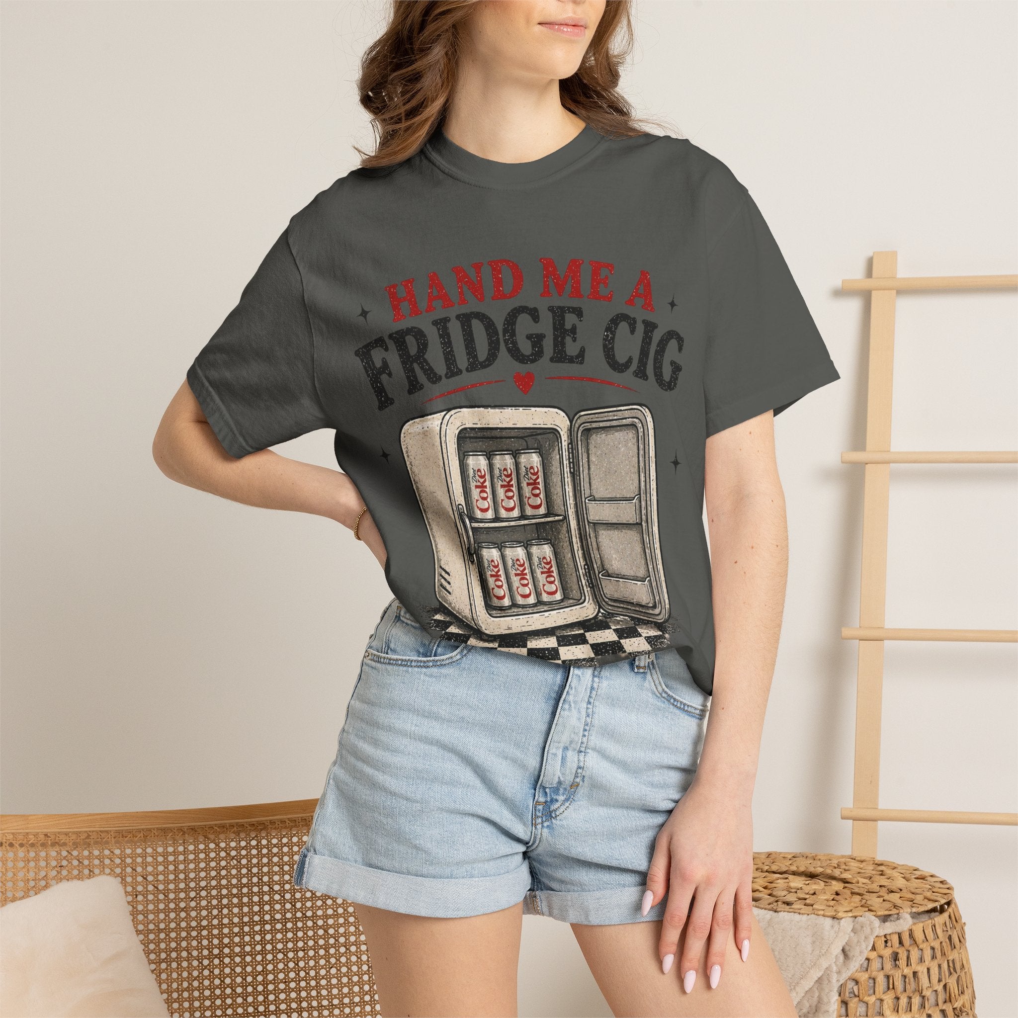Hand Me a Fridge Cig T-shirt | Retro Mini Fridge Illustration, Vintage Humor