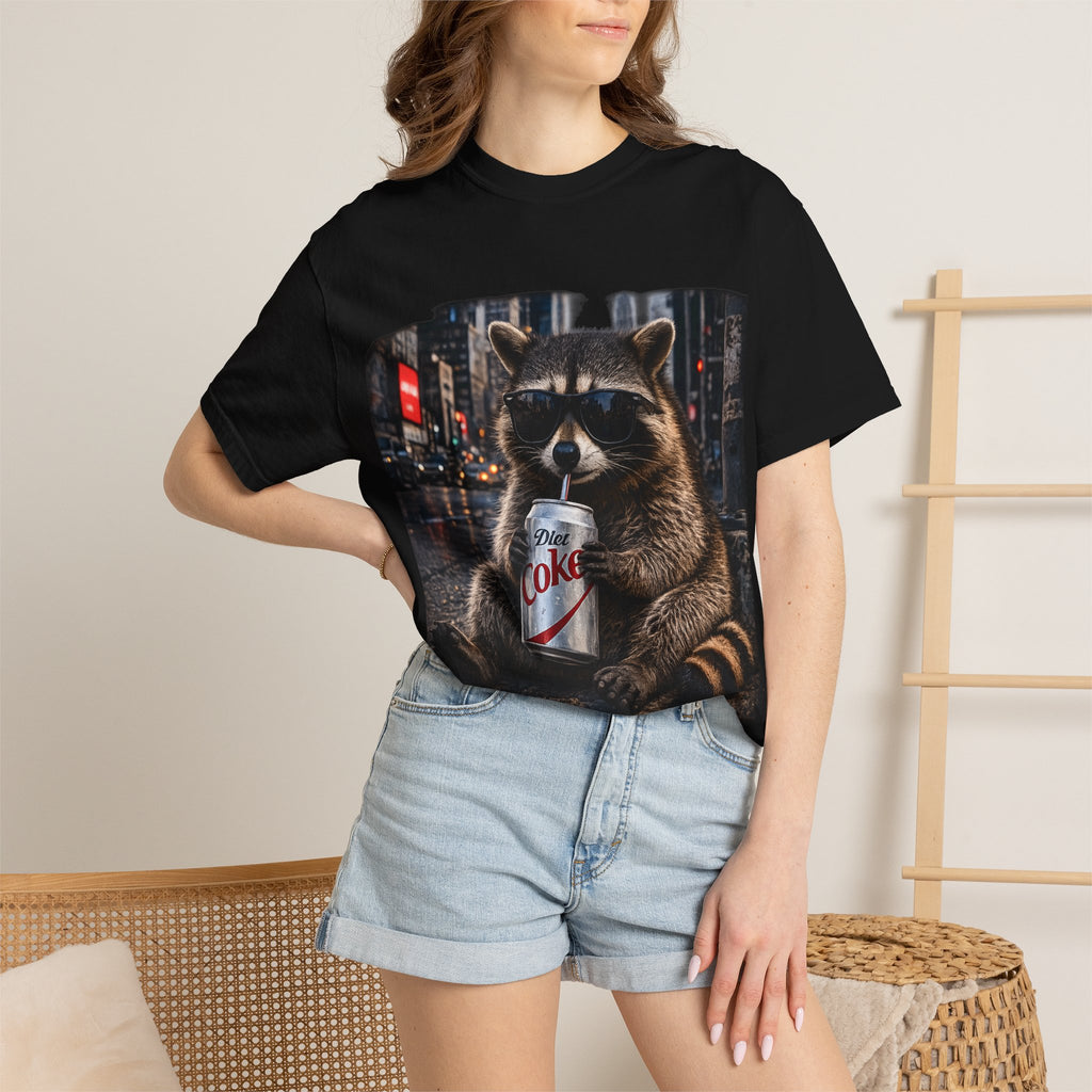 Raccoon Drinking Diet Coke T-shirt | City Night Street Scene