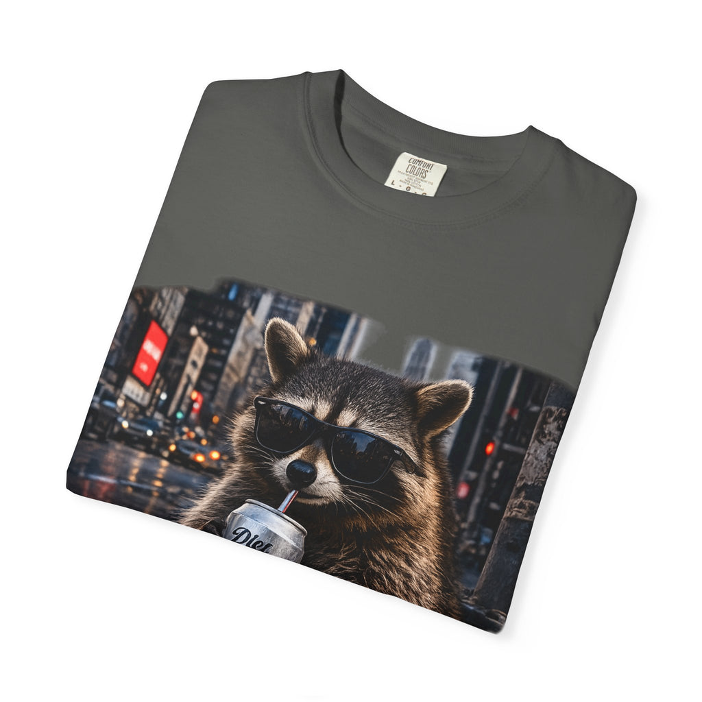 Raccoon Drinking Diet Coke T-shirt | City Night Street Scene