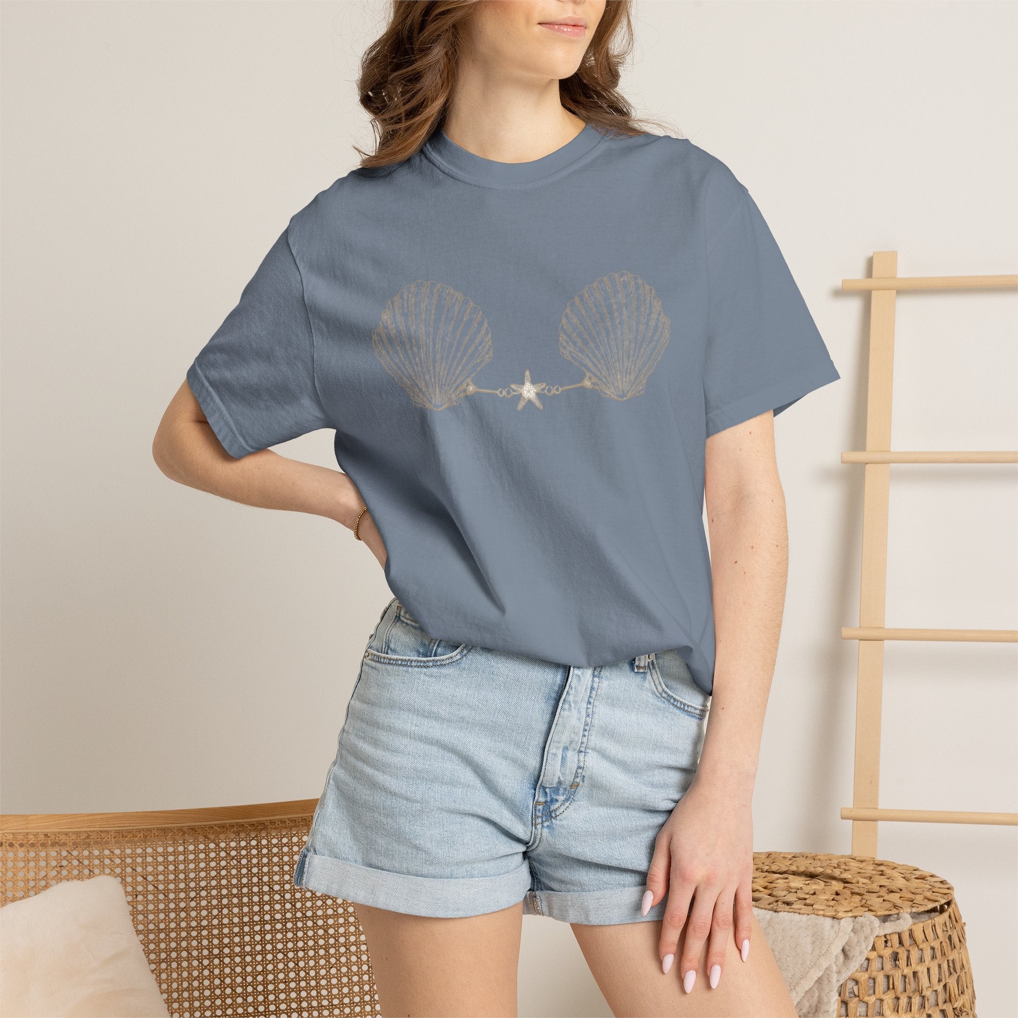 Seashell Bra Illustration T-shirt | Shell Bikini Graphic Tee