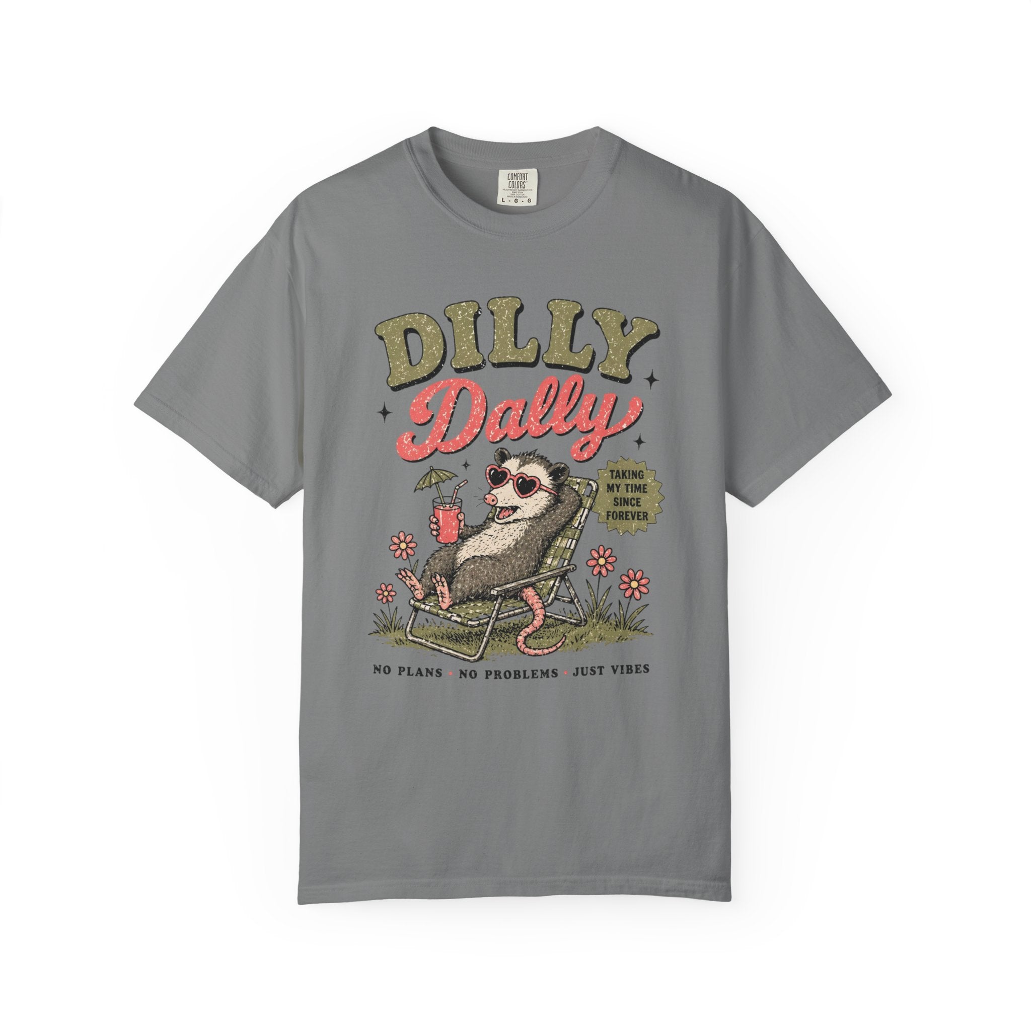 Dilly Dally Sloth Relaxing with Drink T-shirt | Retro Chill Vibes