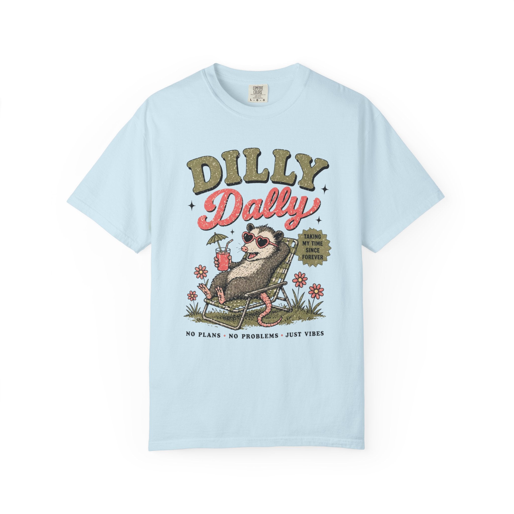 Dilly Dally Sloth Relaxing with Drink T-shirt | Retro Chill Vibes