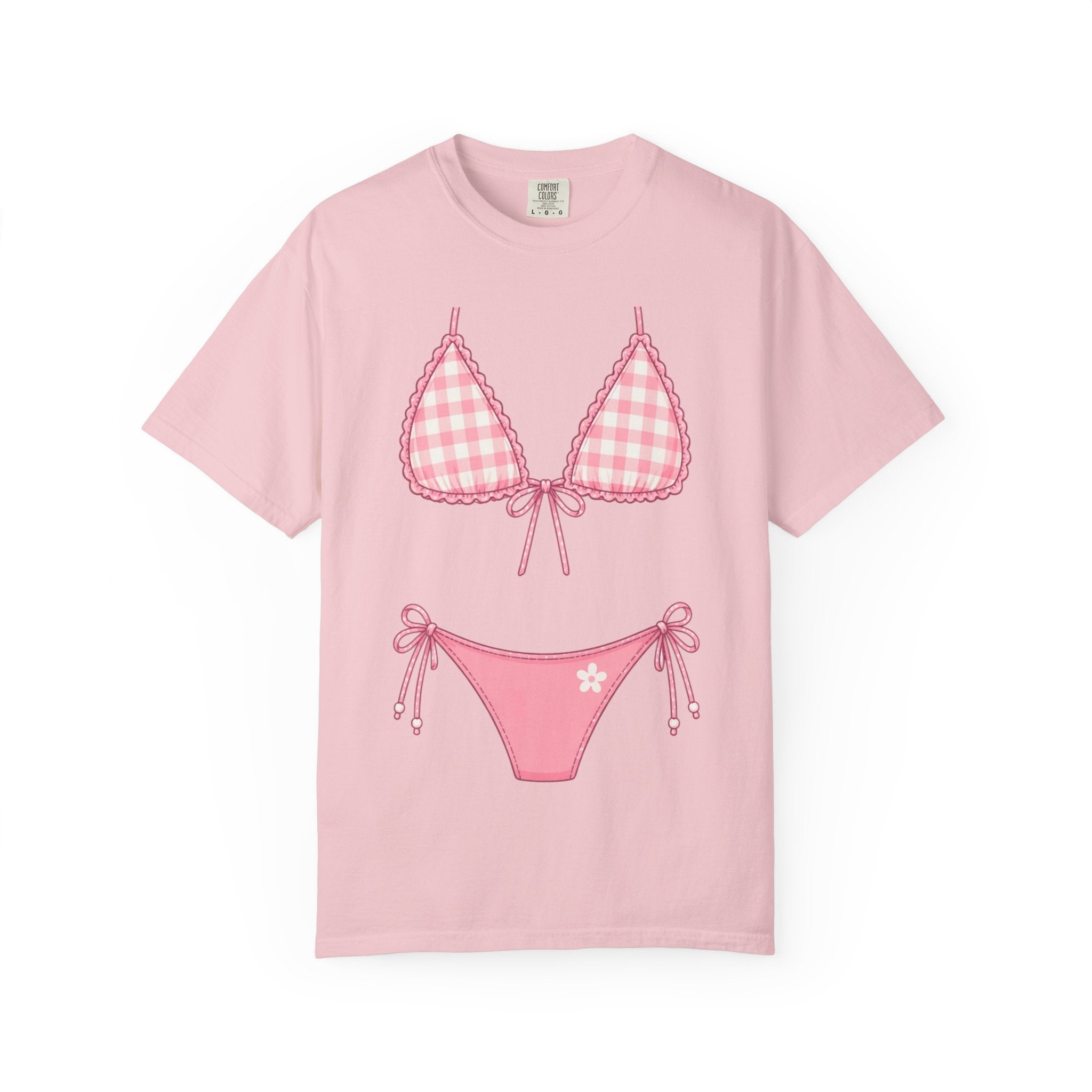 Pink Gingham Bikini Illustration T-Shirt | Bikini Graphic Tee