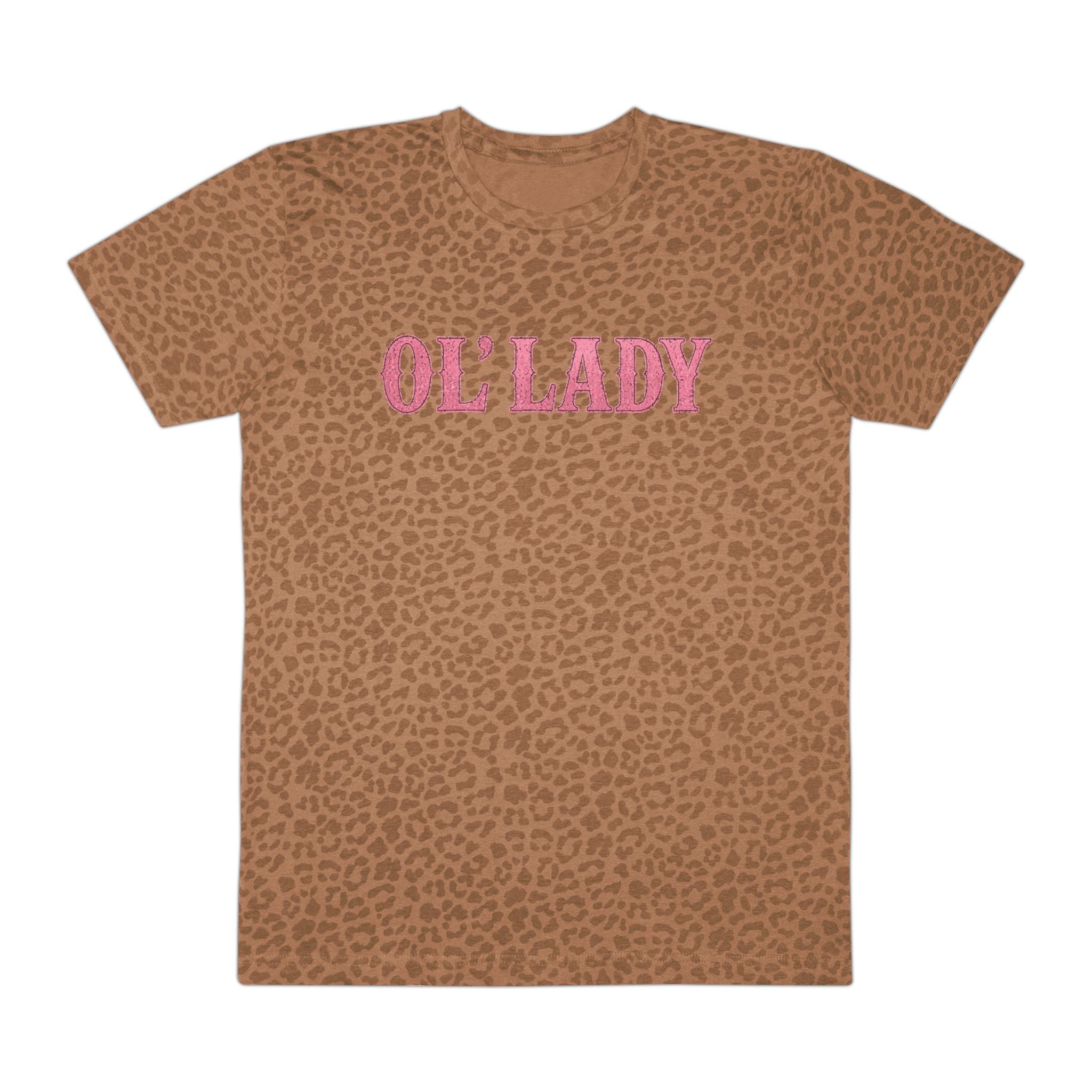Ol' Lady leopard print text T-Shirt | pink typography, vintage western style