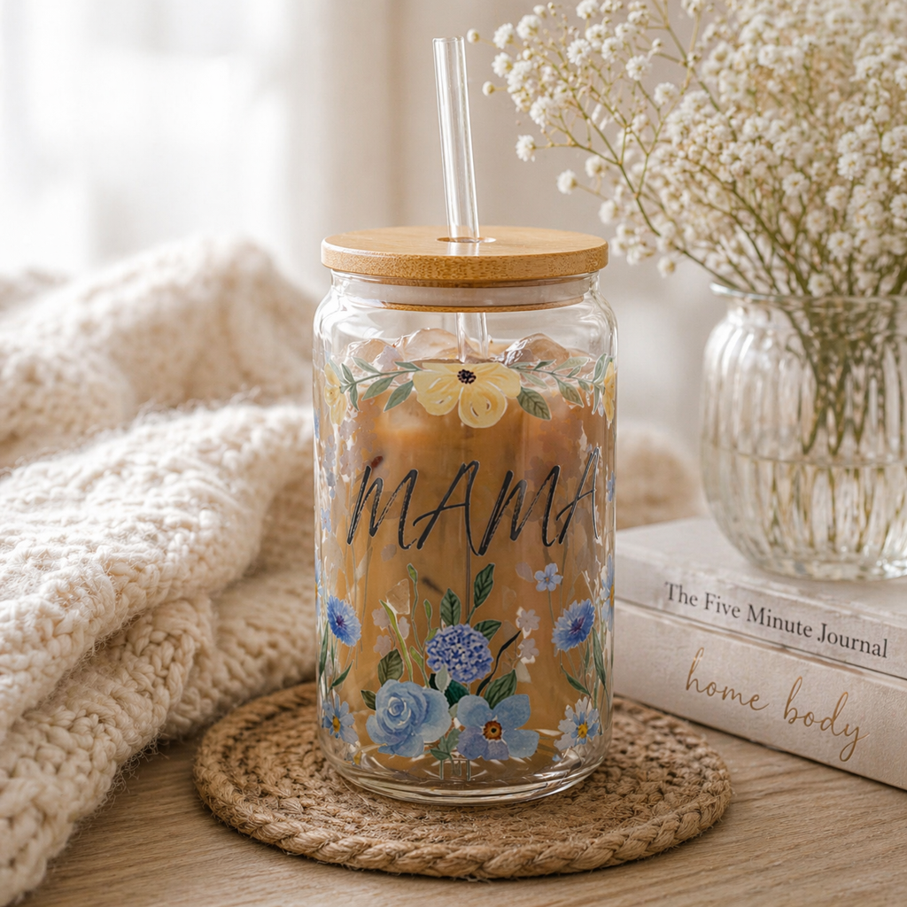 Mama floral sipper glass | 16oz