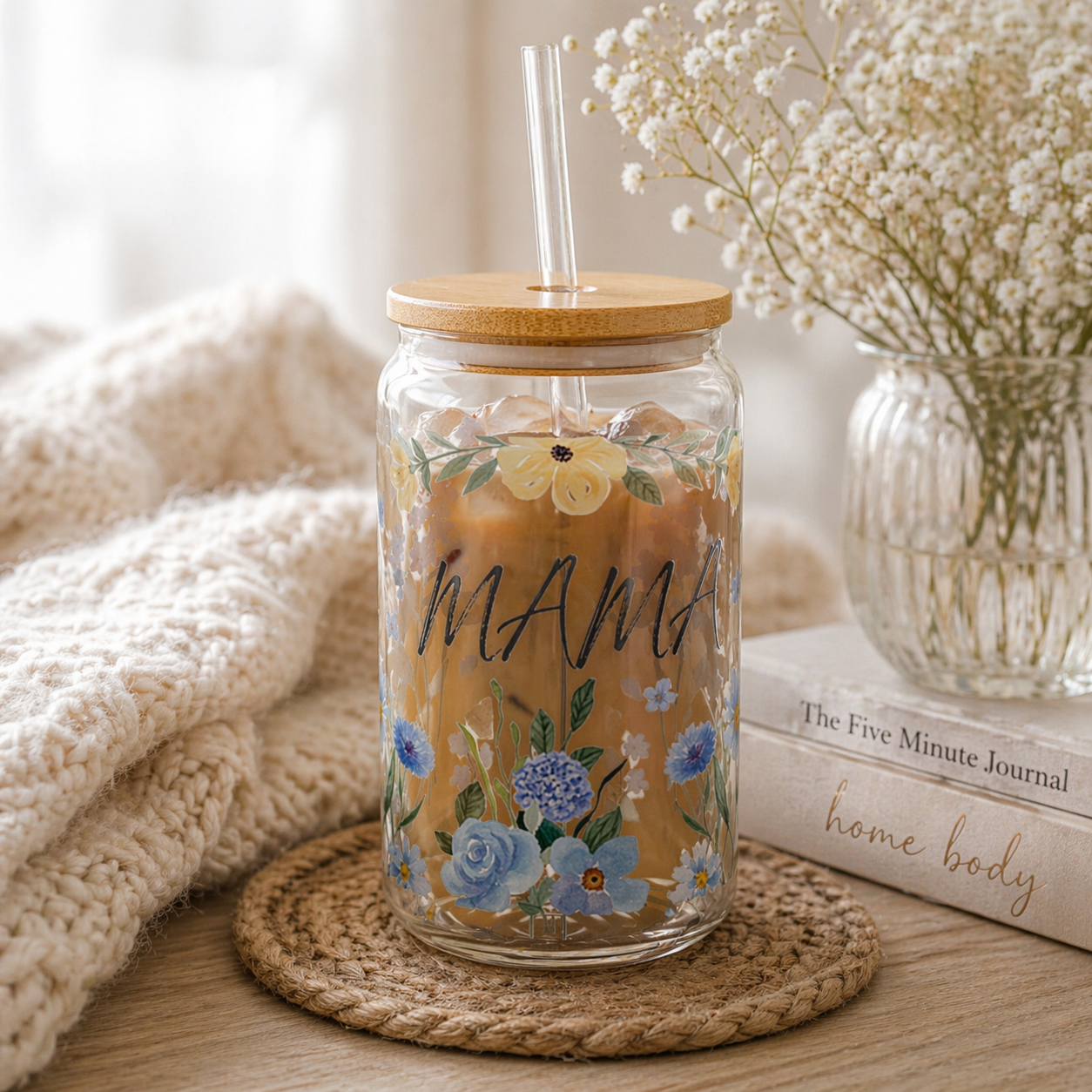 Mama floral sipper glass | 16oz