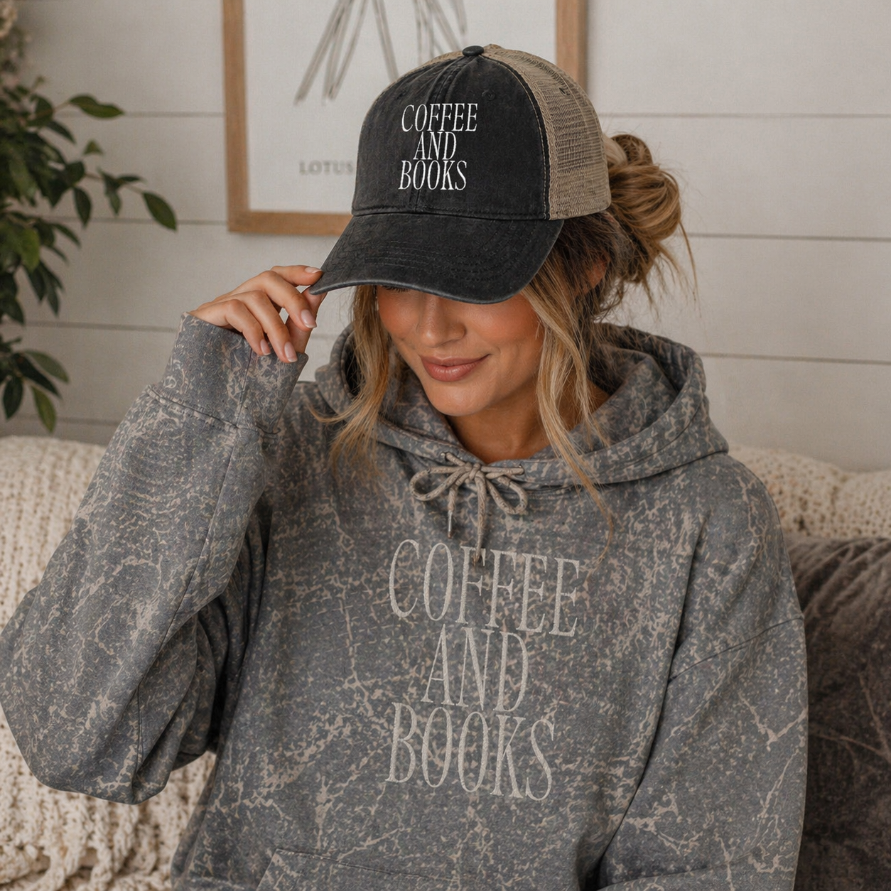 Coffee & Books Women's Washed Mesh-Back Cap