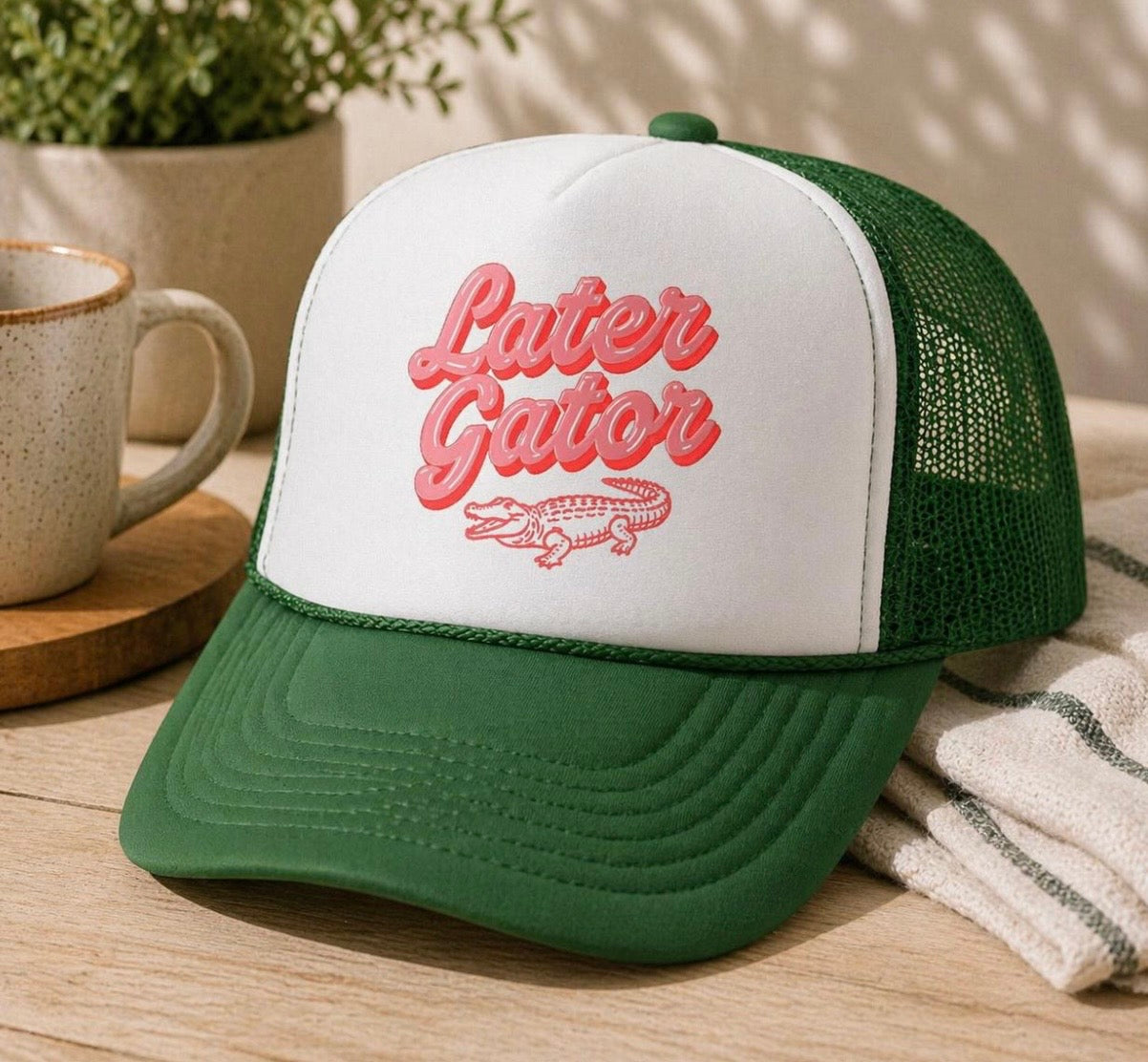 Later Gator Script with Alligator Trucker Cap | Retro Embroidered Patch