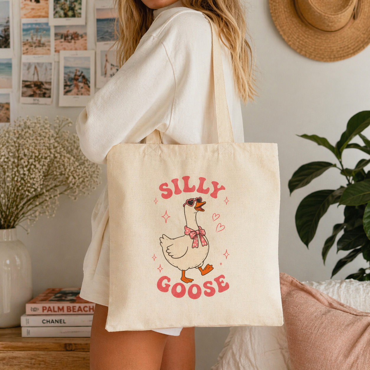 Silly Goose tote bag | illustrated goose design, canvas shopping tote