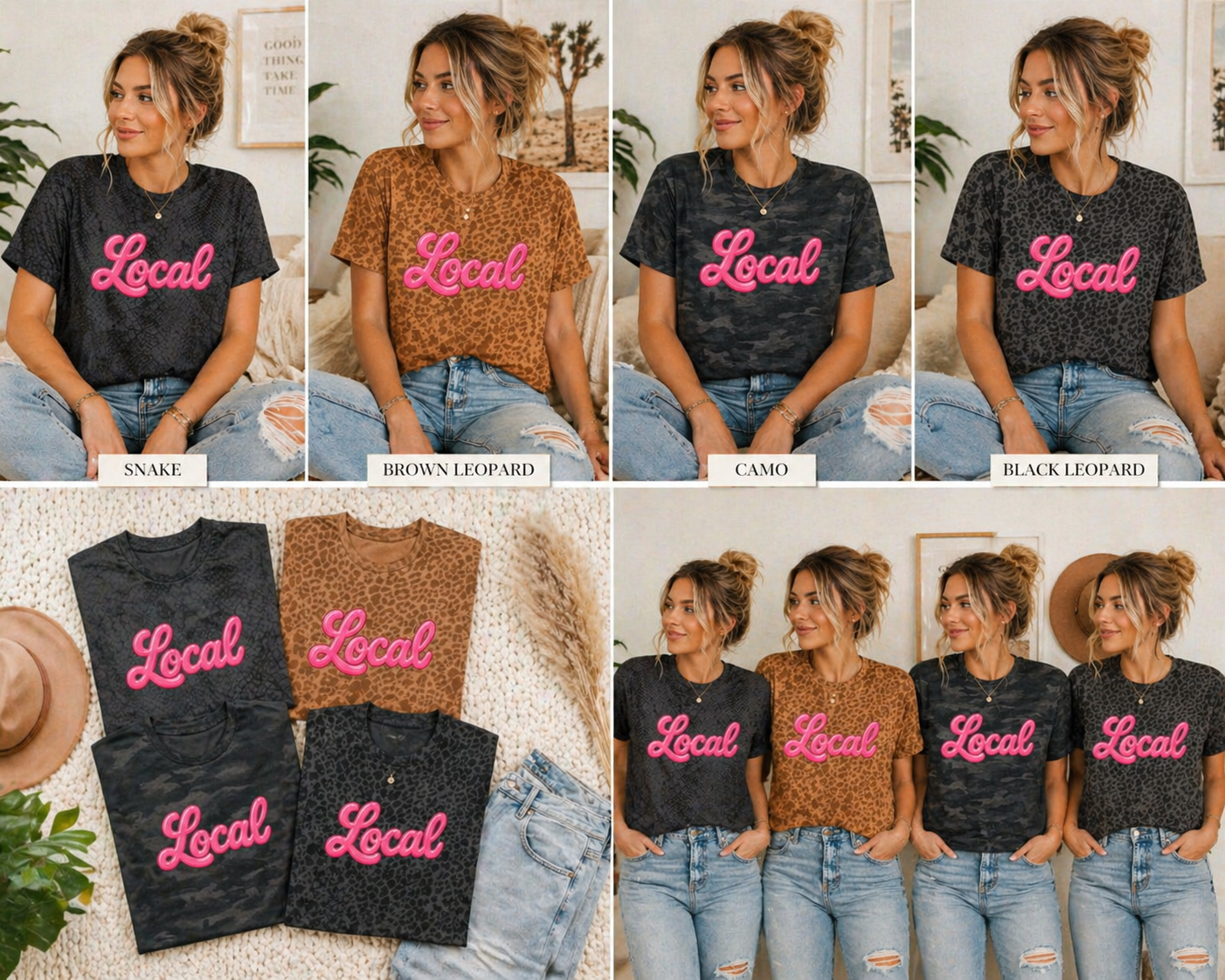 Local script pink neon T-Shirt | leopard print background