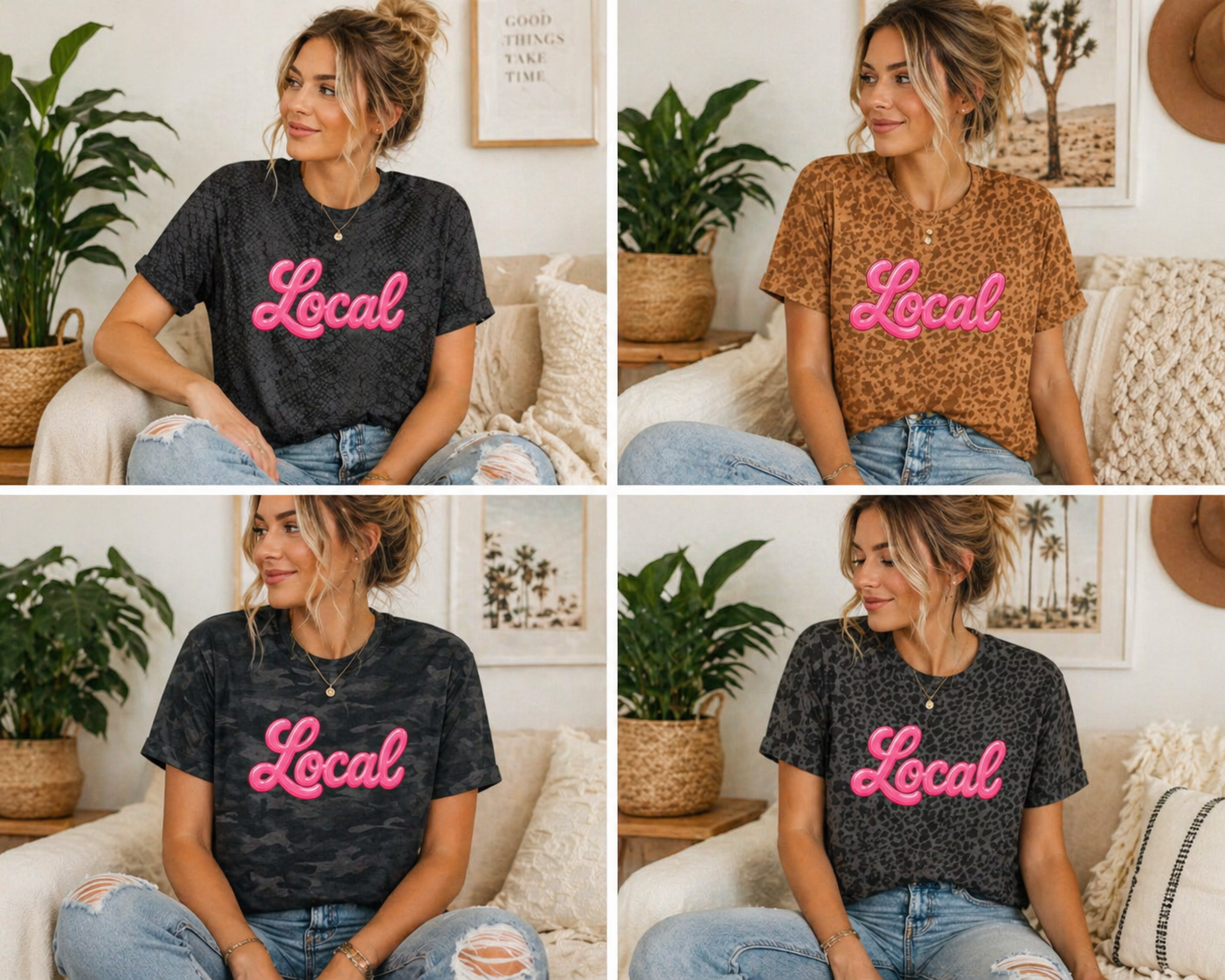 Local script pink neon T-Shirt | leopard print background