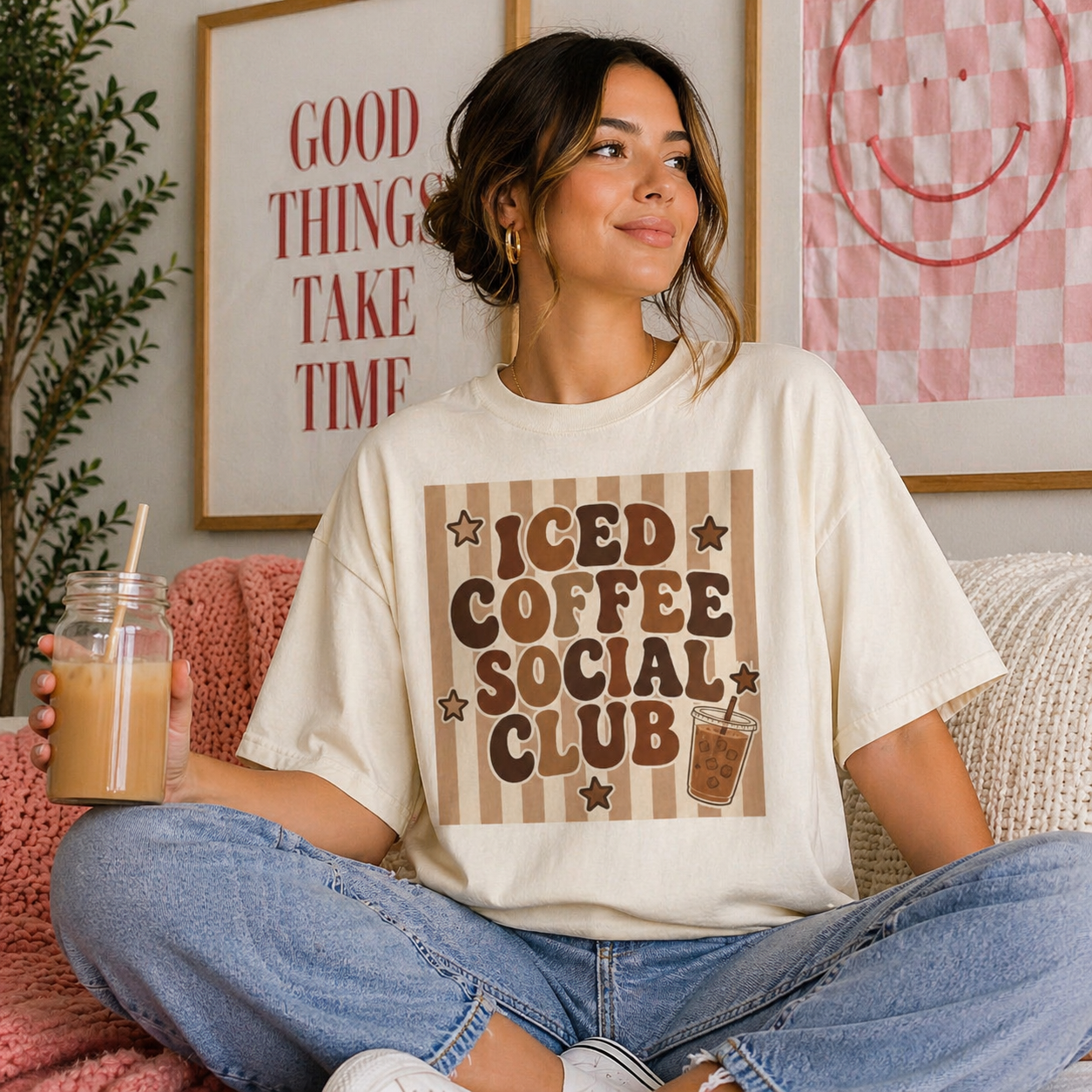 Iced Coffee Social Club T-shirt | Retro Typography Coffee Design