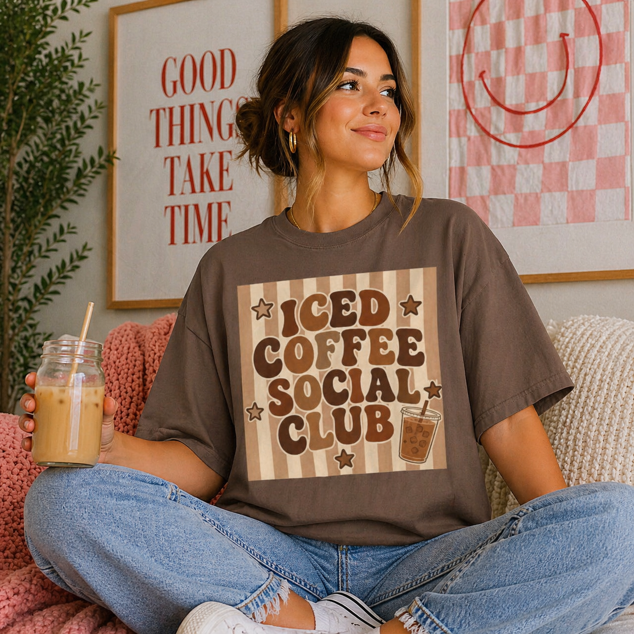Iced Coffee Social Club T-shirt | Retro Typography Coffee Design