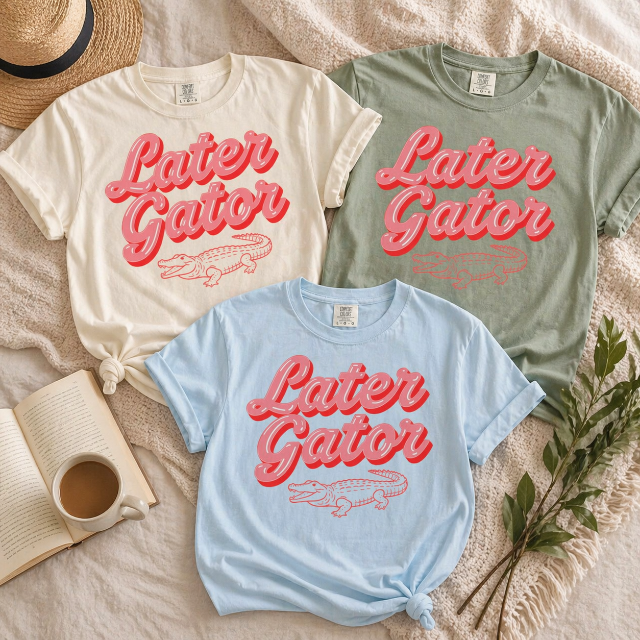 Later Gator T-shirt | Retro Script Pink Text, Casual Graphic Tee