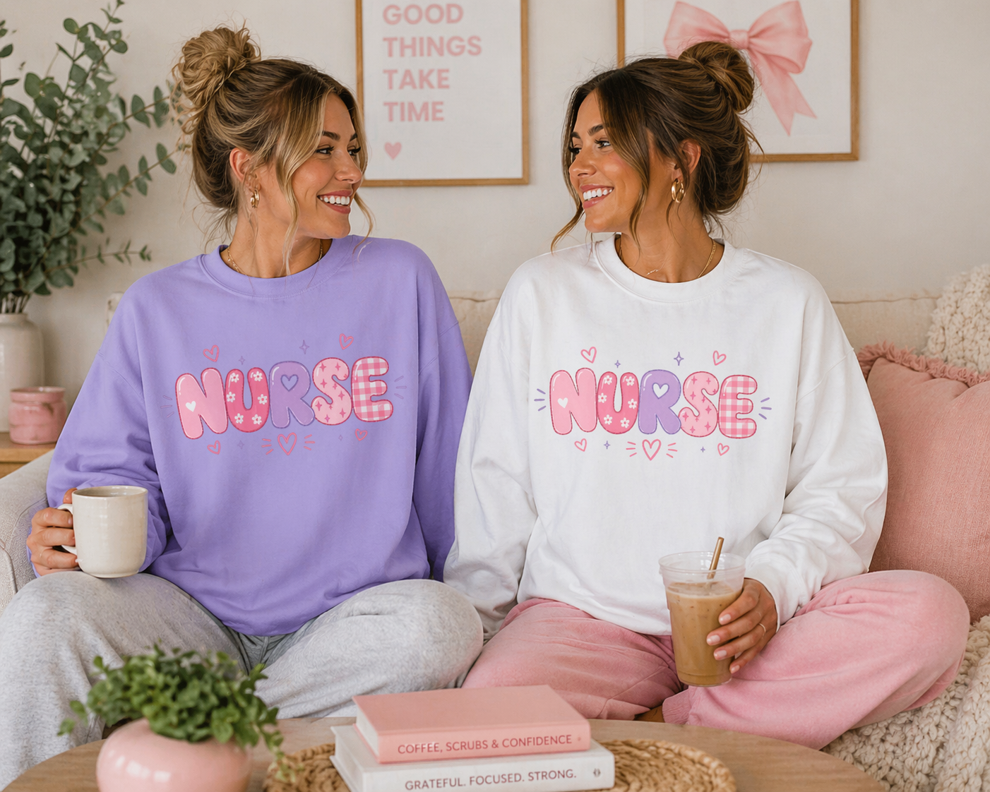 Pink Puffy 'NURSE' Bubble Letters Sweatshirt | Cute Nurse Typography