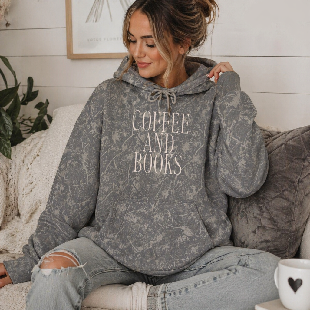 Coffee & Books Hoodie | Cozy Reading Sweatshirt, Retro Block Letter Design