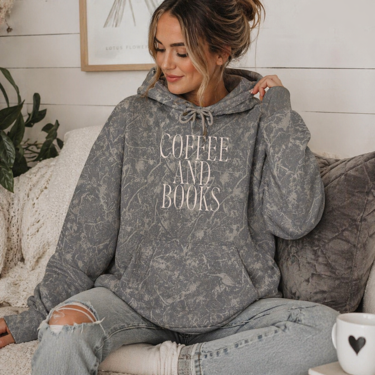 Coffee & Books Hoodie | Cozy Reading Sweatshirt, Retro Block Letter Design
