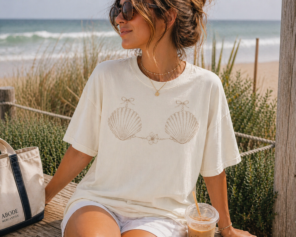 Seashell Bra Tee | T-shirt, Nautical Beach Shell Illustration