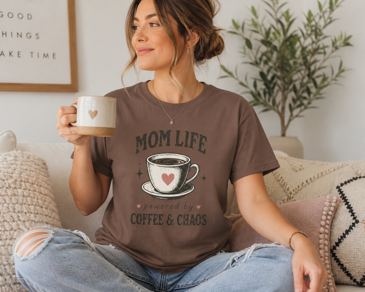 Mom Life powered by Coffee & Chaos T-shirt | Mom Coffee Shirt