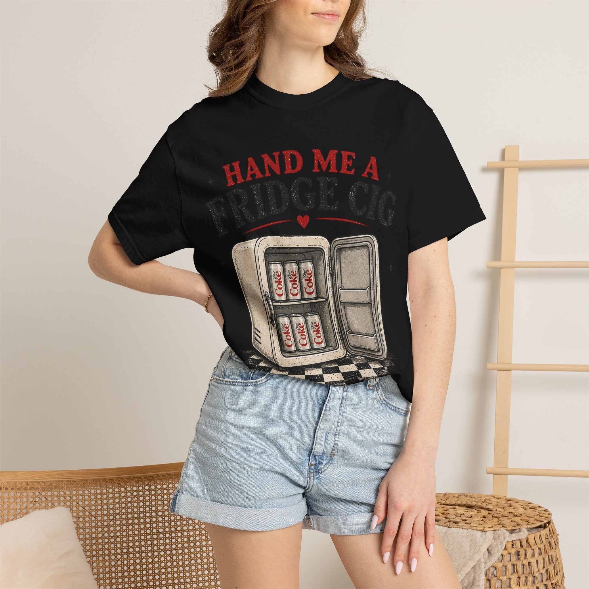 Hand Me a Fridge Cig T-shirt | Retro Mini Fridge Illustration, Vintage Humor