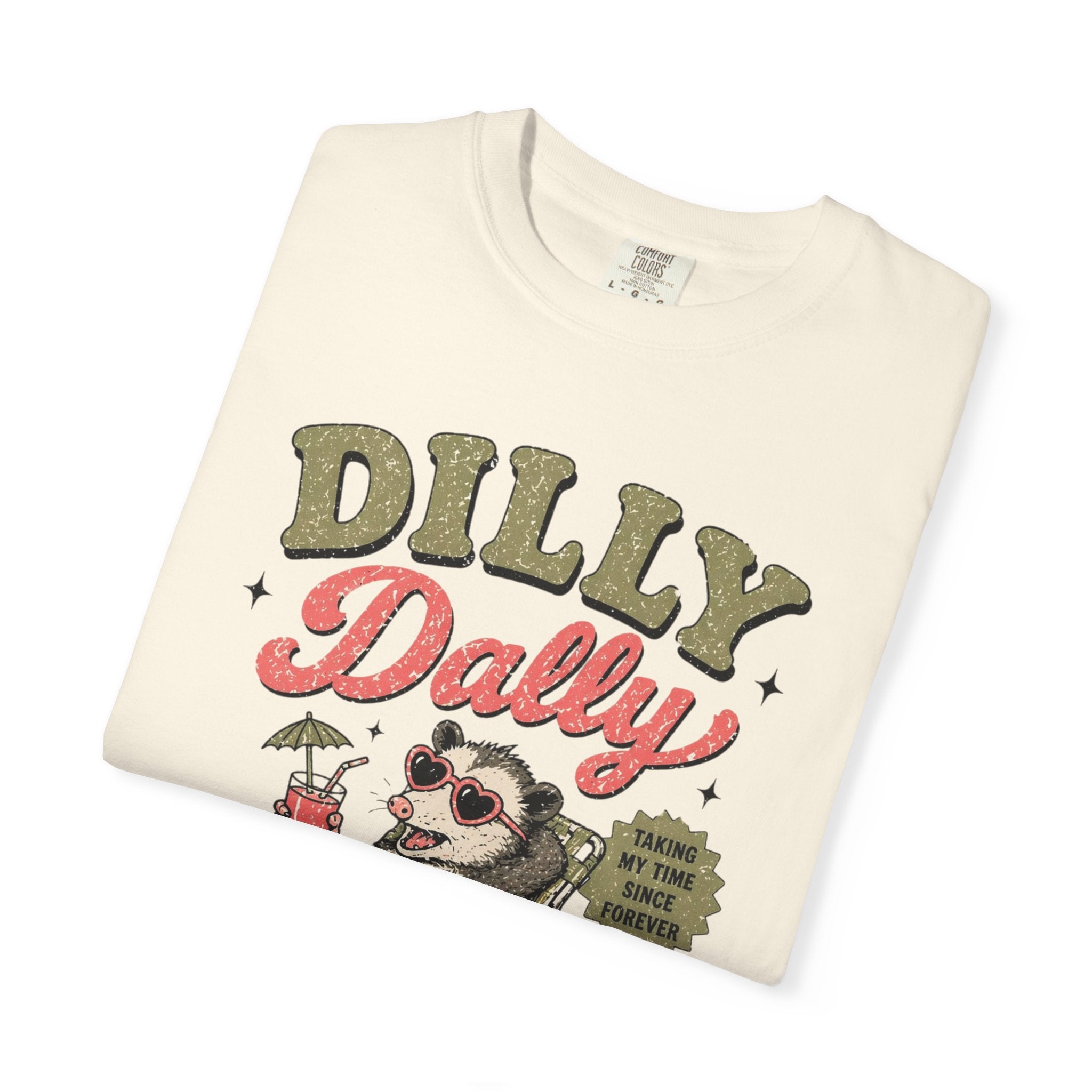 Dilly Dally Sloth Relaxing with Drink T-shirt | Retro Chill Vibes