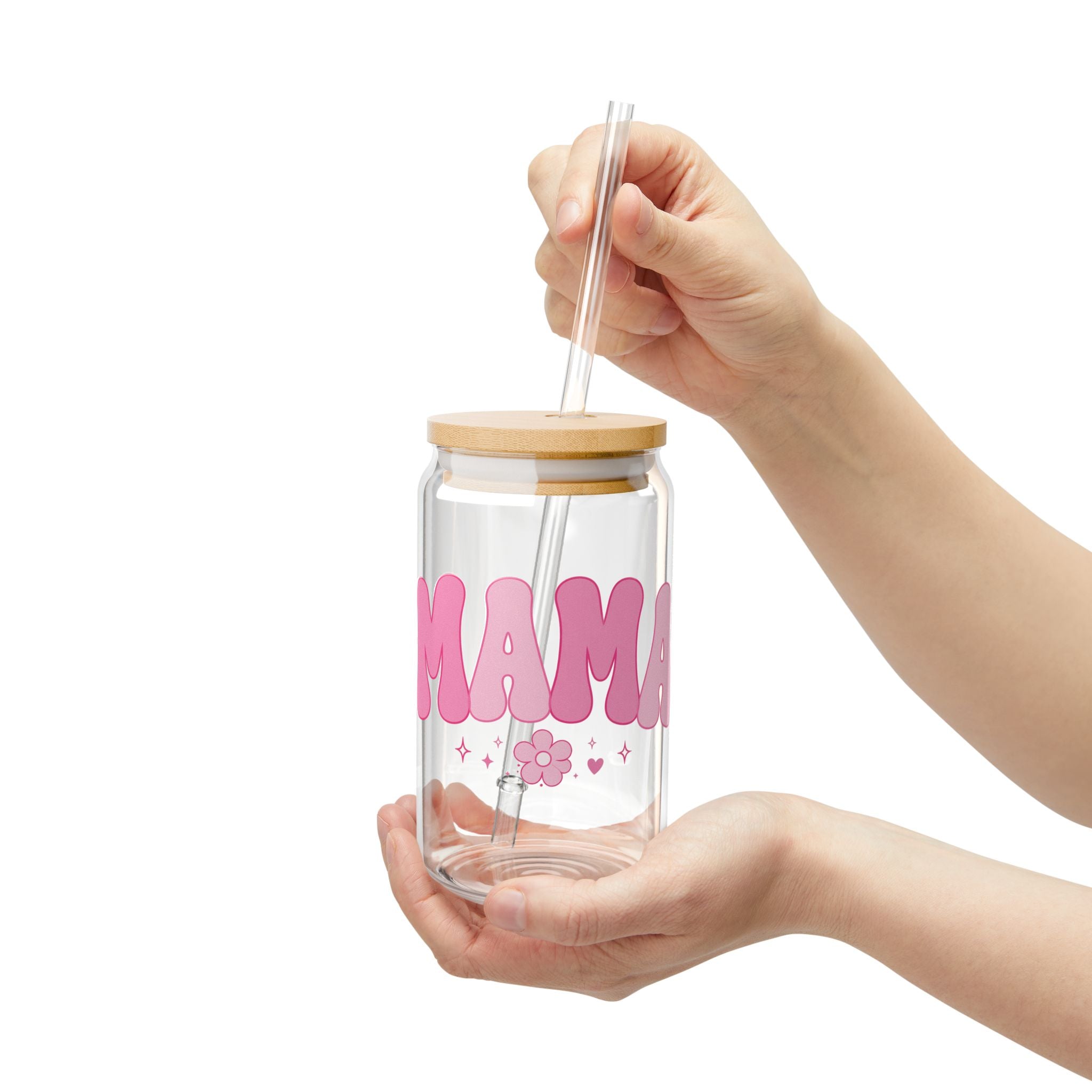 Mama bubble letters Sipper Glass | 16oz pink floral design