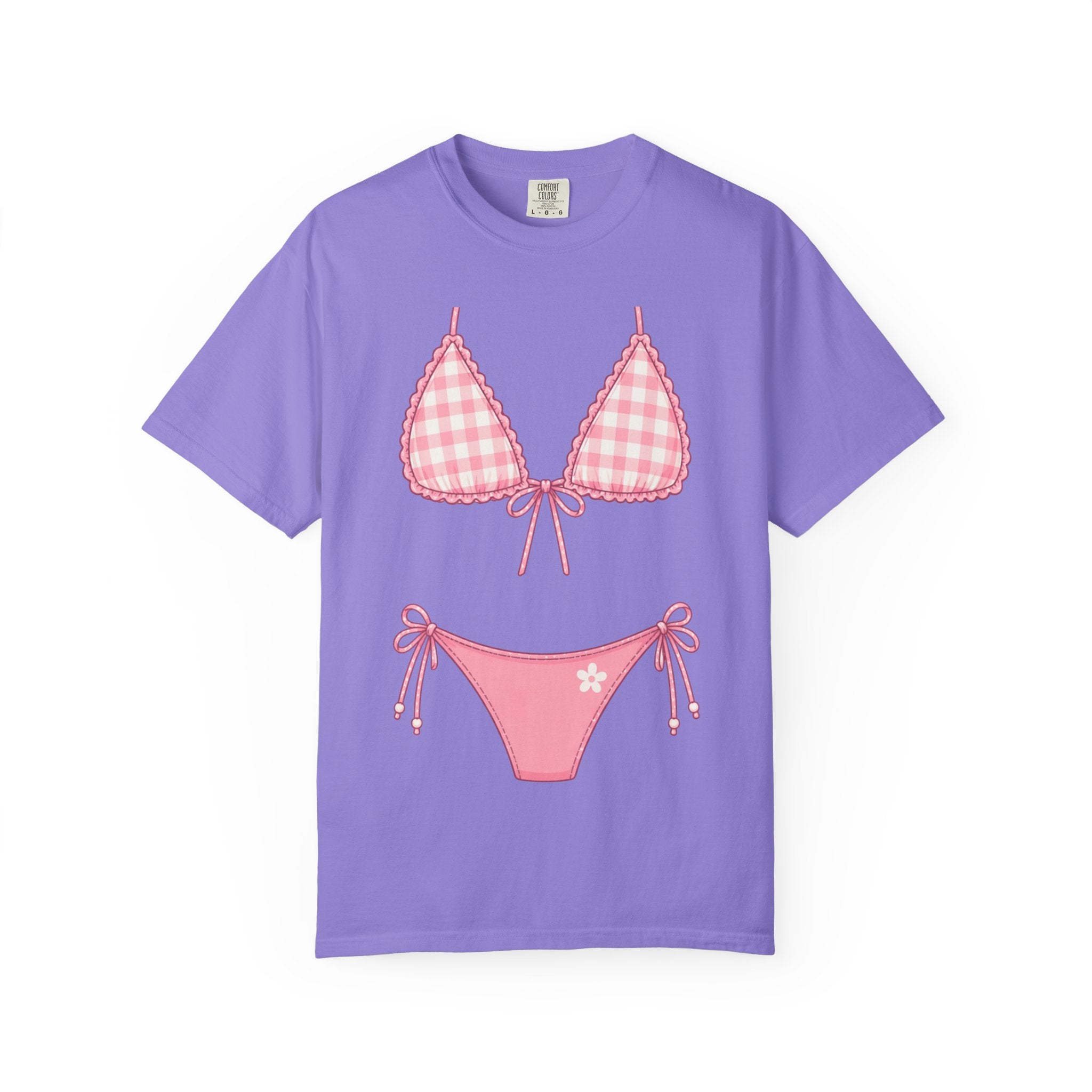 Pink Gingham Bikini Illustration T-Shirt | Bikini Graphic Tee