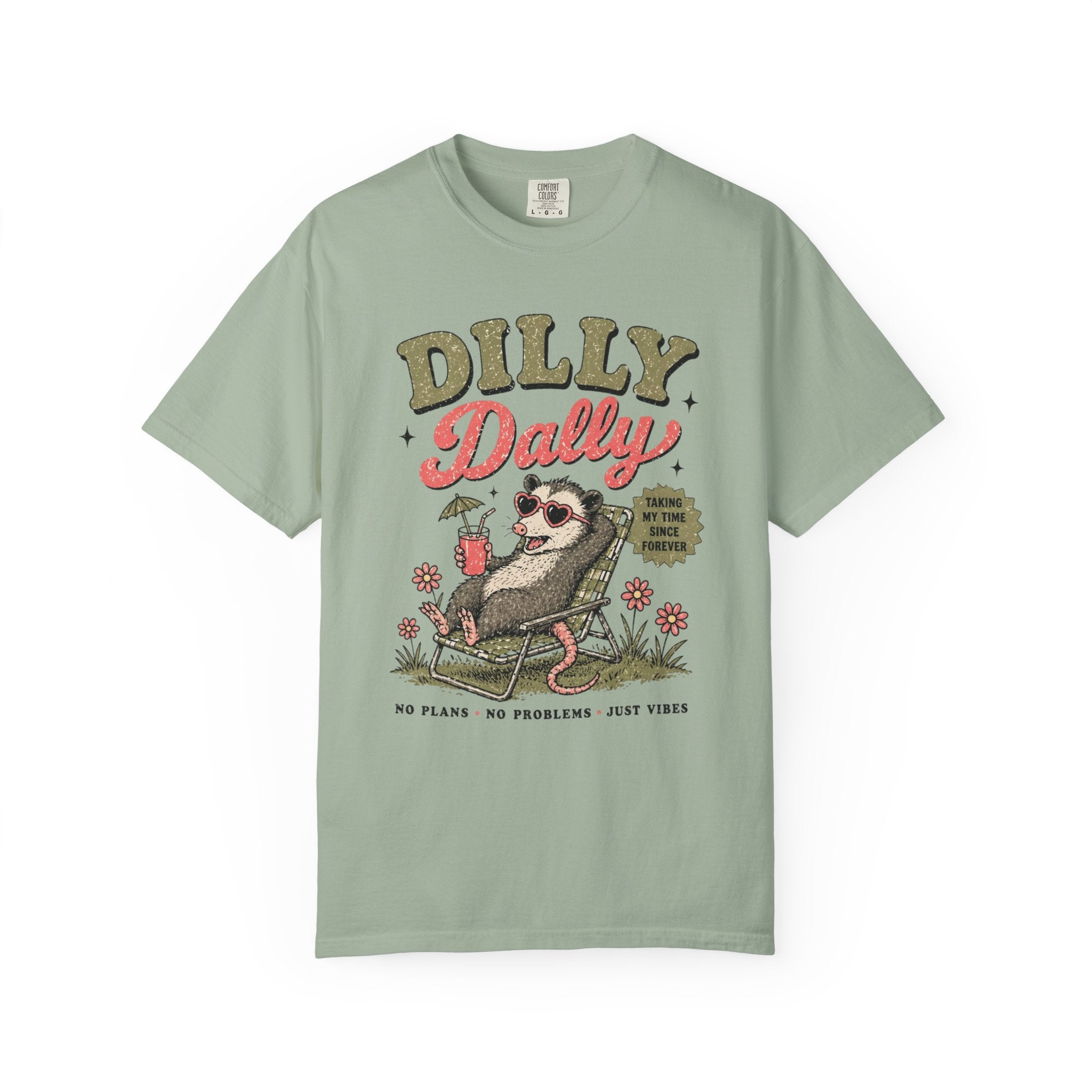 Dilly Dally Sloth Relaxing with Drink T-shirt | Retro Chill Vibes