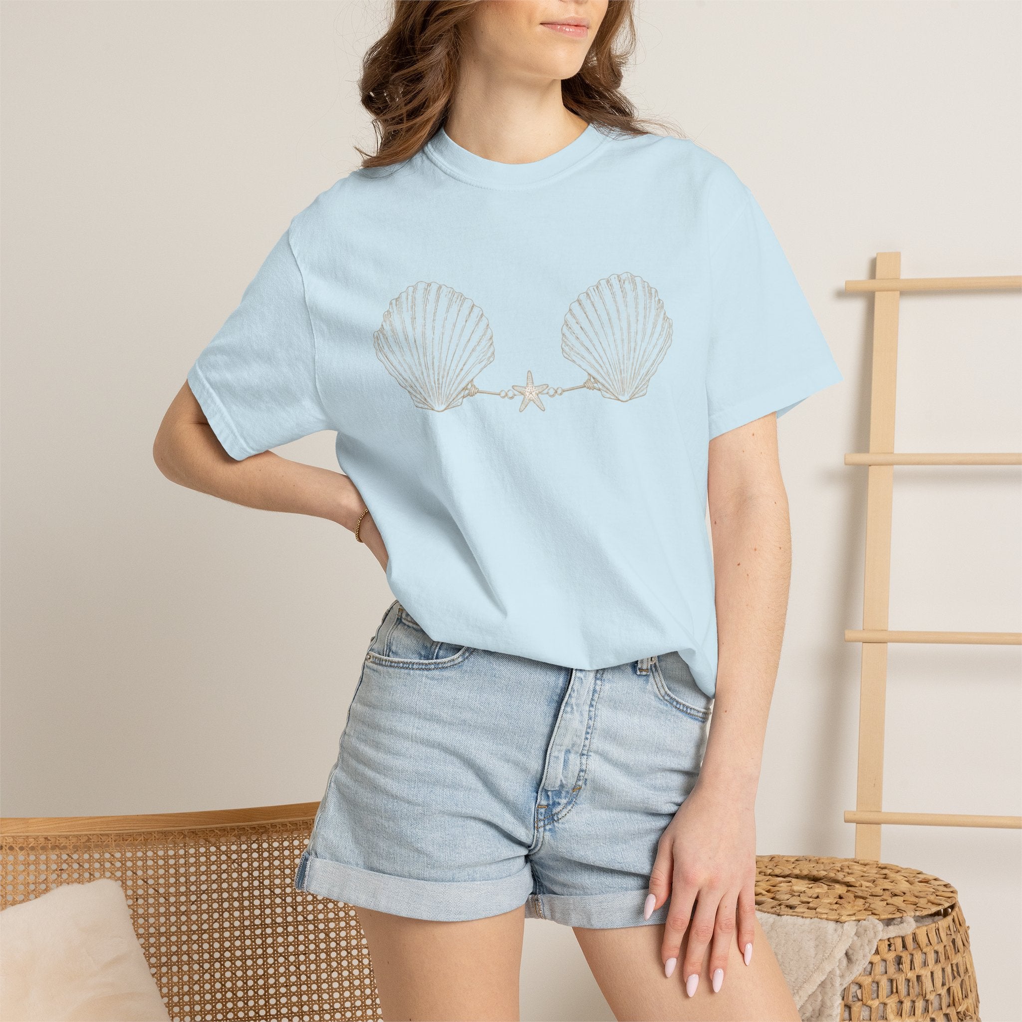 Seashell Bra Illustration T-shirt | Shell Bikini Graphic Tee