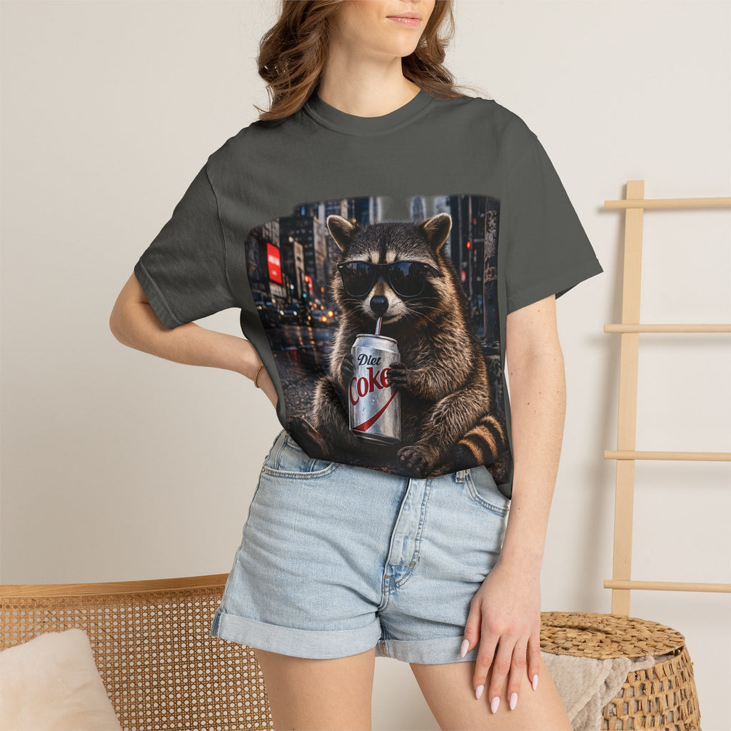 Raccoon Drinking Diet Coke T-shirt | City Night Street Scene