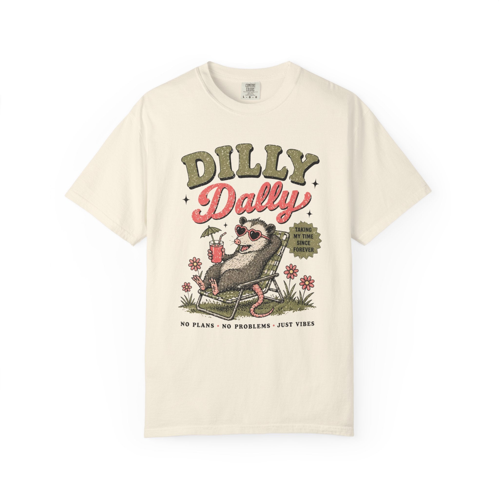 Dilly Dally Sloth Relaxing with Drink T-shirt | Retro Chill Vibes