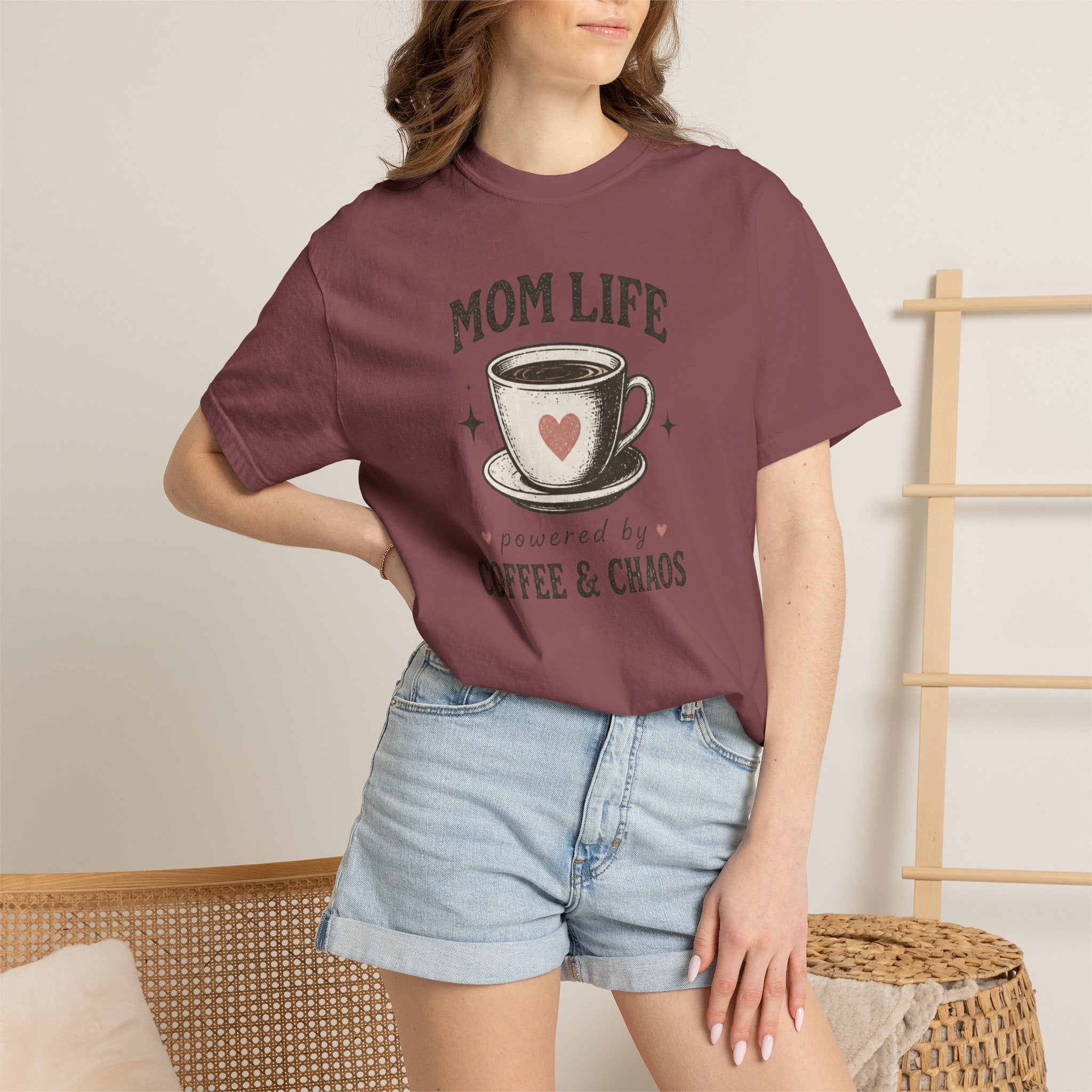 Mom Life powered by Coffee & Chaos T-shirt | Mom Coffee Shirt