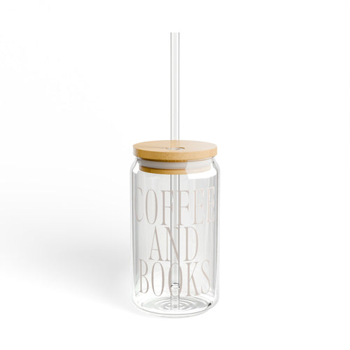 Coffee and Books Sipper Glass | 16oz Clear Tumbler with Bamboo Lid