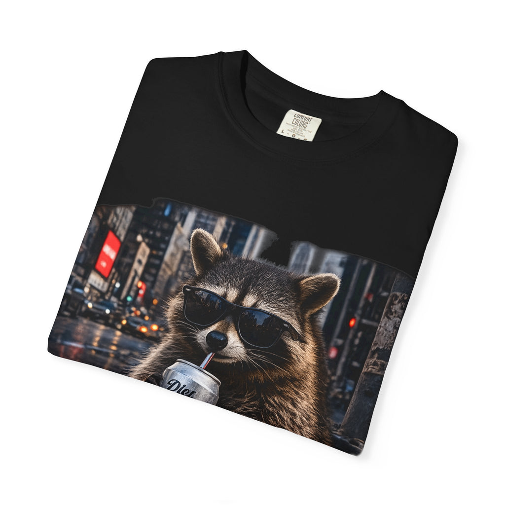Raccoon Drinking Diet Coke T-shirt | City Night Street Scene