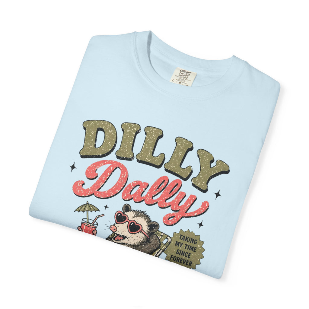 Dilly Dally Sloth Relaxing with Drink T-shirt | Retro Chill Vibes