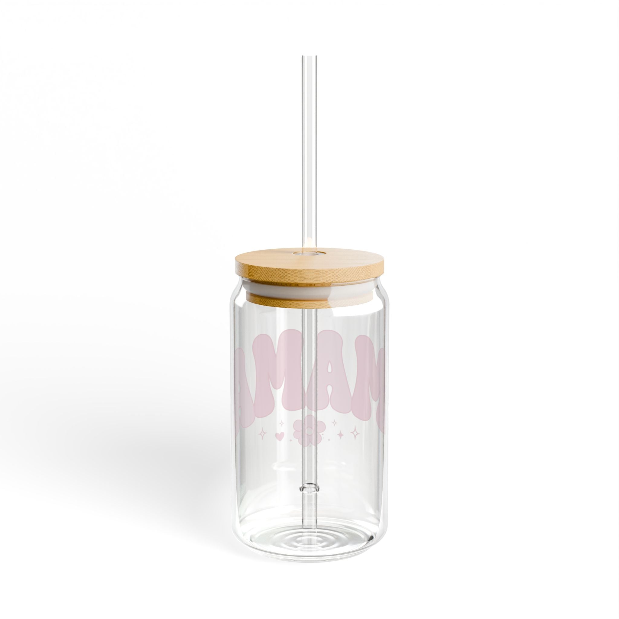 Mama bubble letters Sipper Glass | 16oz pink floral design