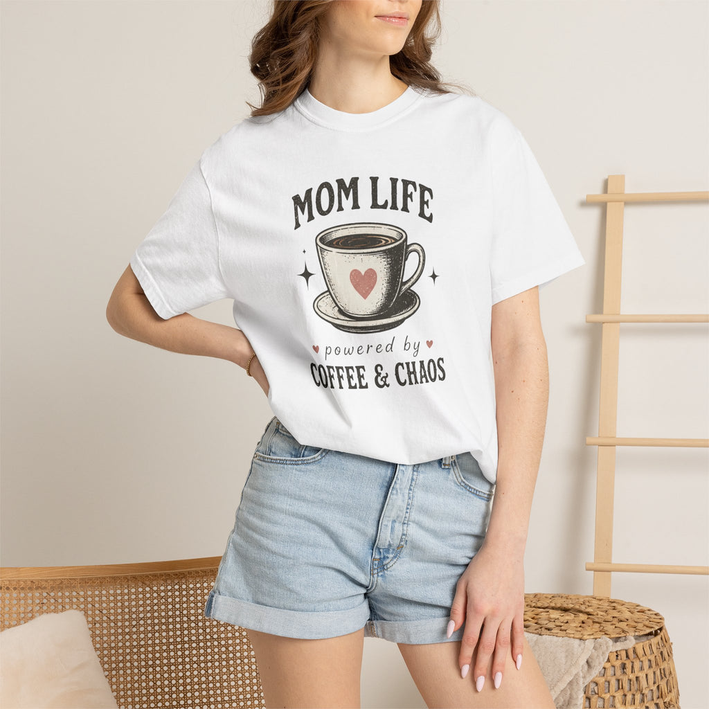 Mom Life powered by Coffee & Chaos T-shirt | Mom Coffee Shirt