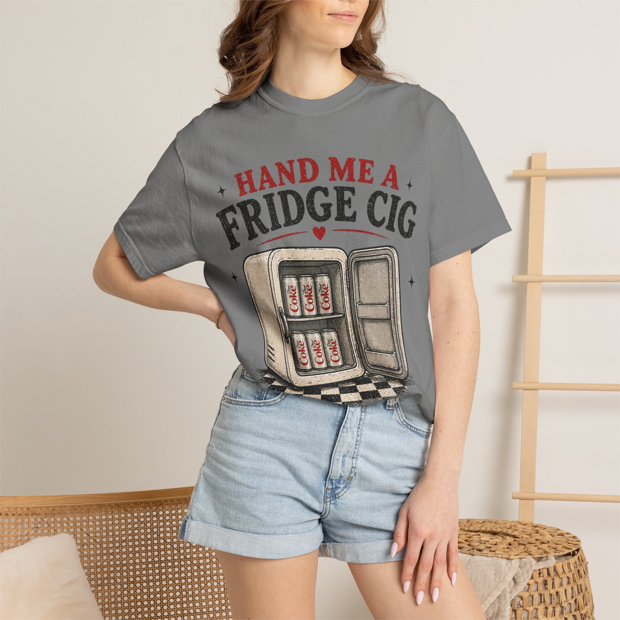 Hand Me a Fridge Cig T-shirt | Retro Mini Fridge Illustration, Vintage Humor