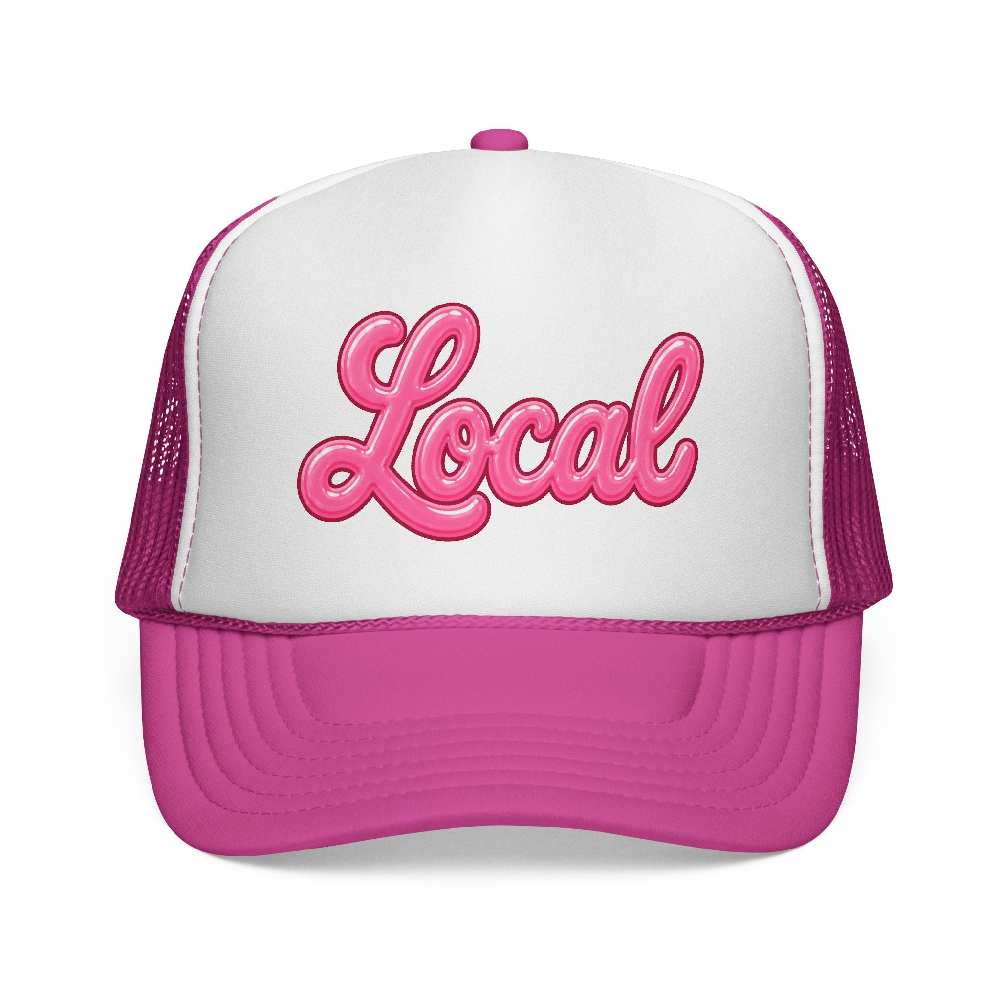 Pink 'Local' Script Trucker Cap | Embroidered Mesh Truckers