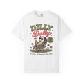 Dilly Dally Sloth Relaxing with Drink T-shirt | Retro Chill Vibes